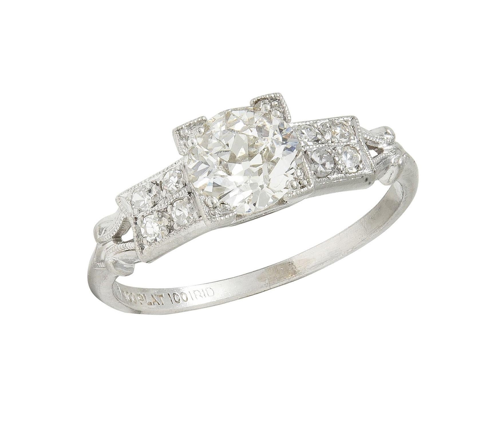 Mid-Century Old European Cut Diamond Platinum Vintage Engagement Ring For Sale 5
