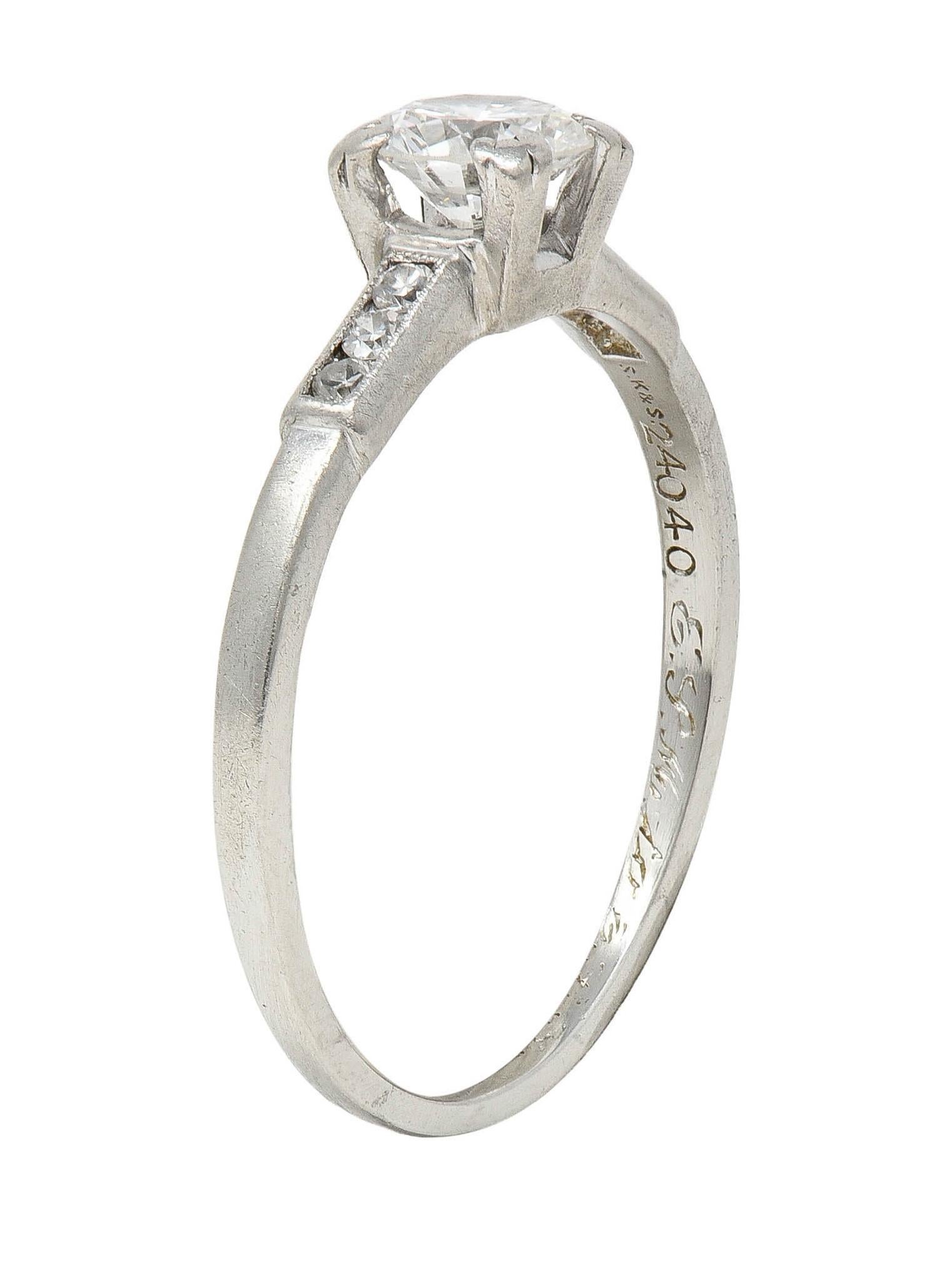 Mid-Century Old European Cut Diamond Platinum Vintage Engagement Ring (bague de fiançailles vintage en platine) en vente 4