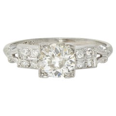 Mid-Century Old European Cut Diamond Platinum Retro Engagement Ring