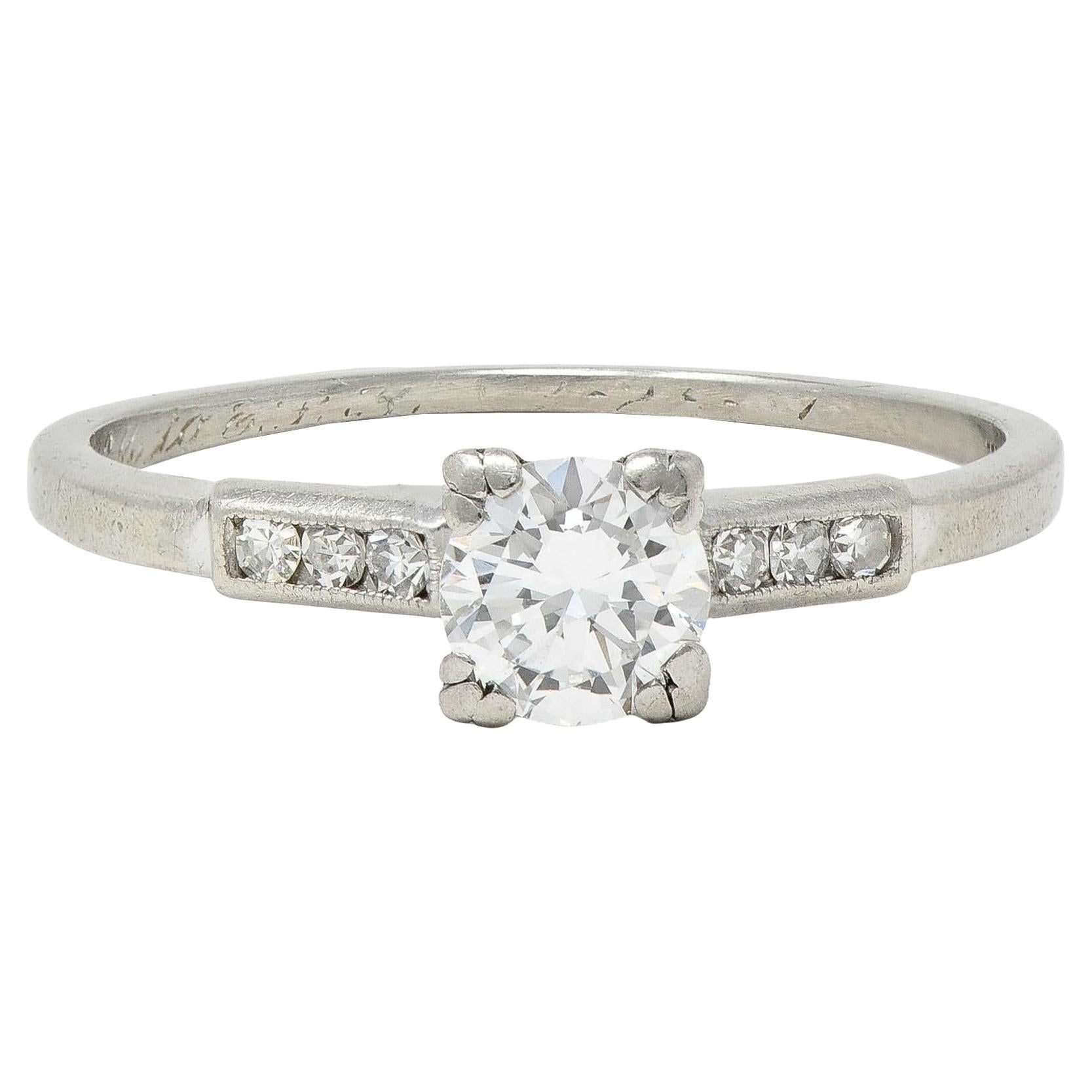 Mid-Century Old European Cut Diamond Platinum Vintage Engagement Ring (bague de fiançailles vintage en platine) en vente