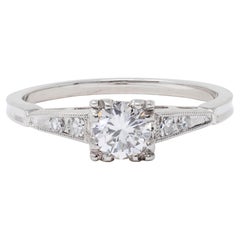 Mid-Century Old European Cut Diamond Platinum Vintage Engagement Ring