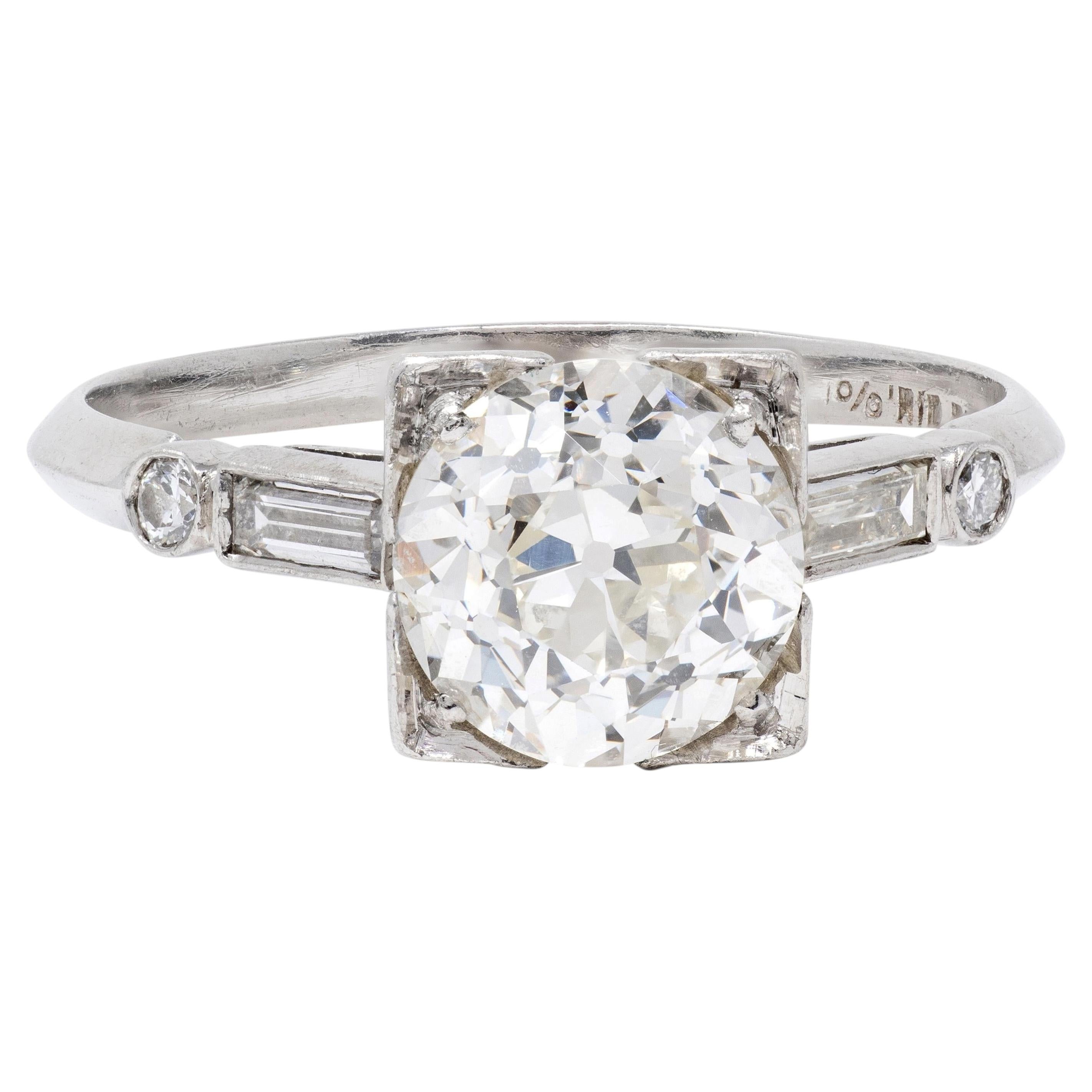 Mid-Century Old European Cut Diamond Platinum Vintage Engagement Ring