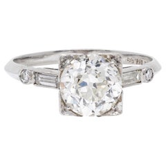 Anello di fidanzamento vintage in platino con diamante taglio europeo di metà secolo