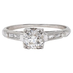 Mid-Century Old European Cut Diamond Platinum Vintage Knife Edge Engagement Ring