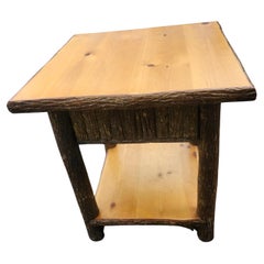 Mid-Century Old Hickory Birch & Pine One Drawer End Table or Night Stand