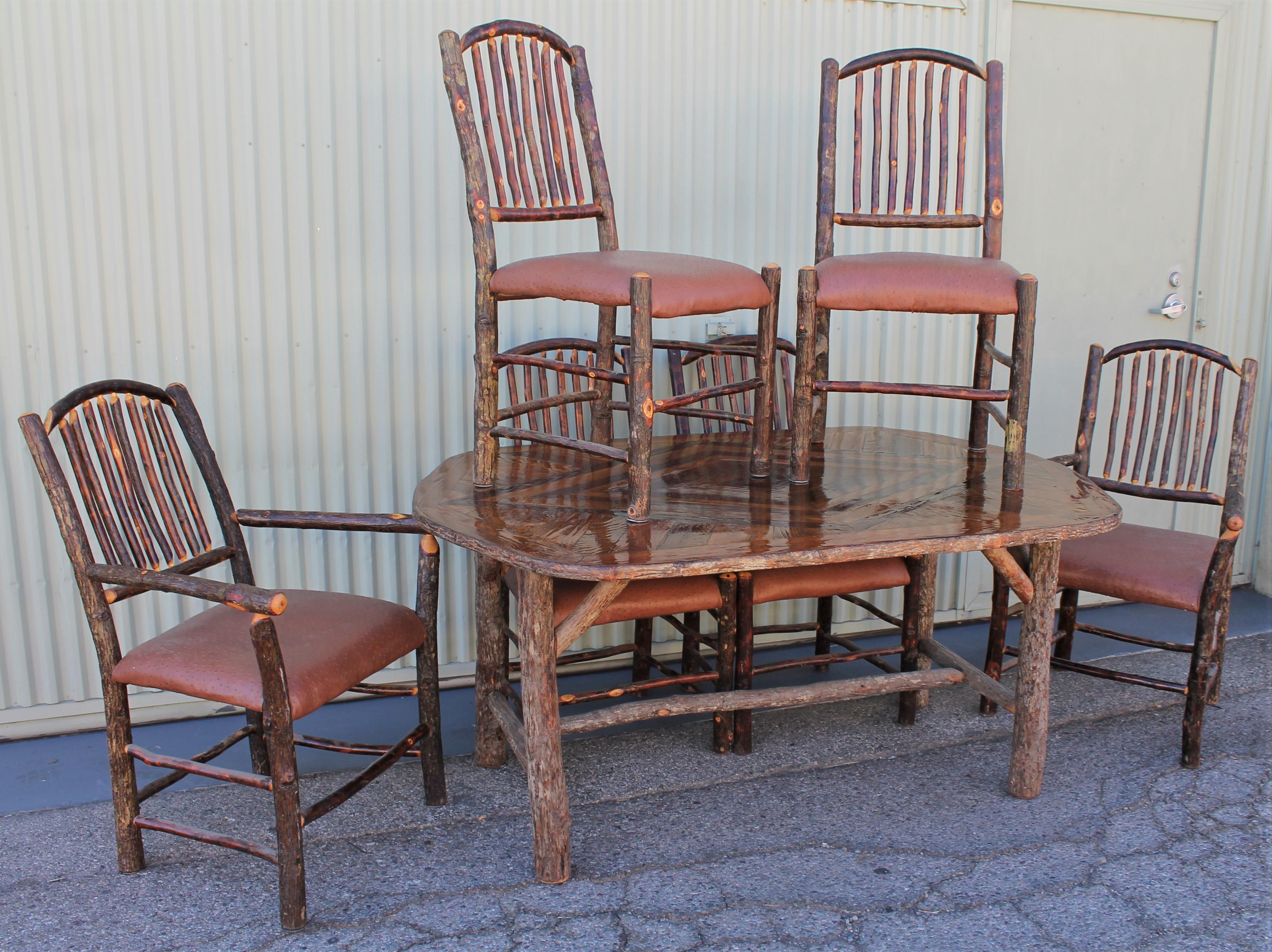 Adirondack Mid Century Old Hickory Table and Five  Chairs