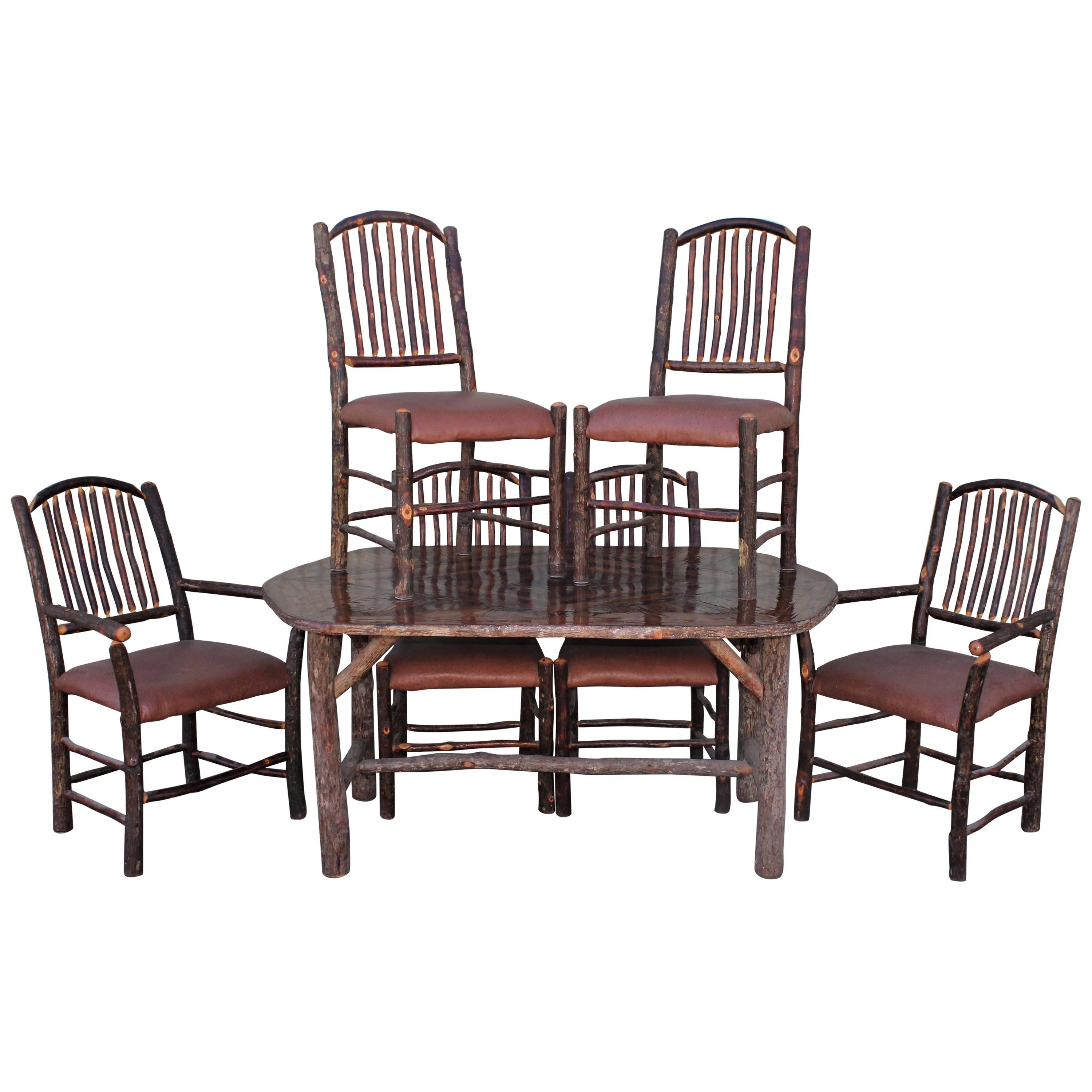 Mid Century Old Hickory Table and Five  Chairs