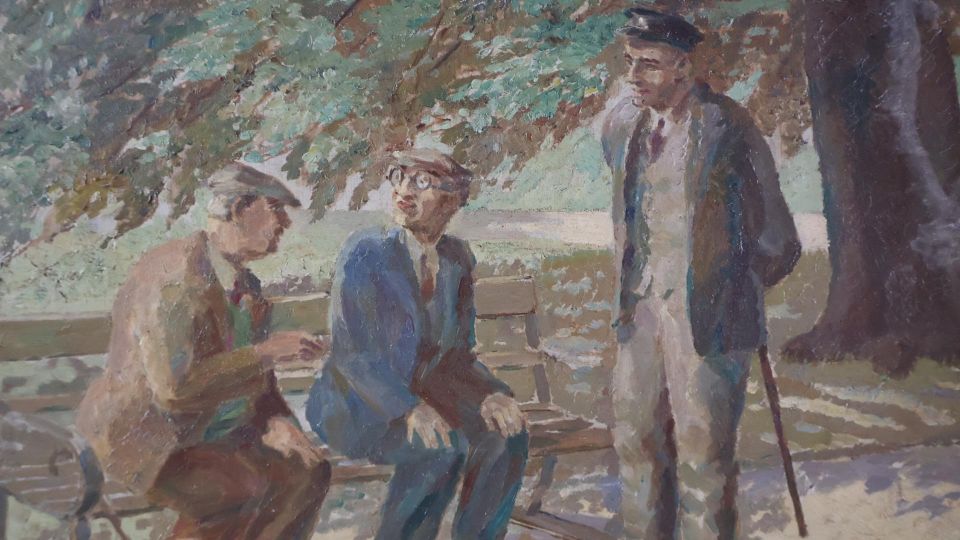 Alte Männer aus der Mitte des Jahrhunderts im Park (Englisch) im Angebot