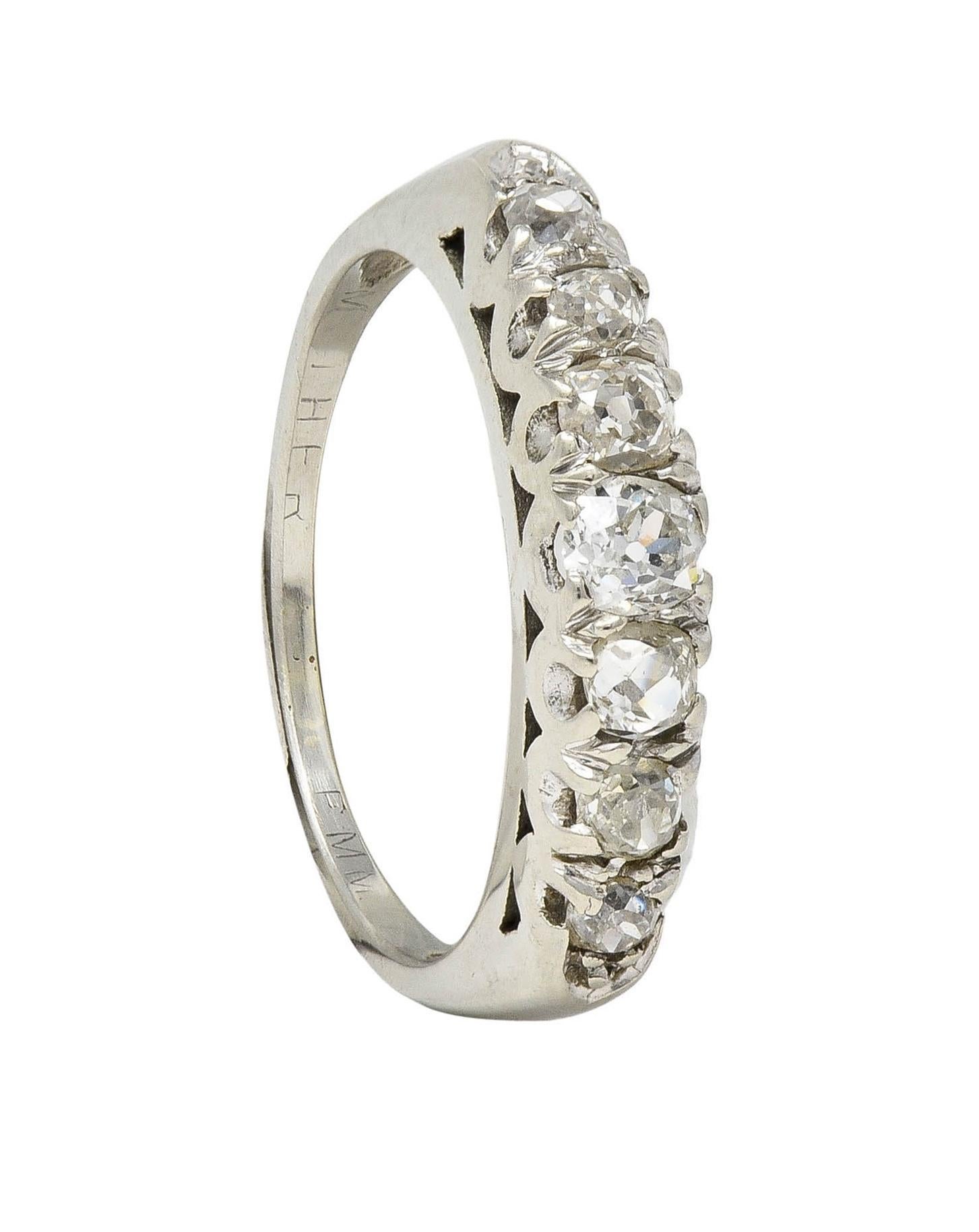 Mid-Century Old Mine Cut Diamond 14 Karat White Gold Vintage Fishtail Band Ring For Sale 6