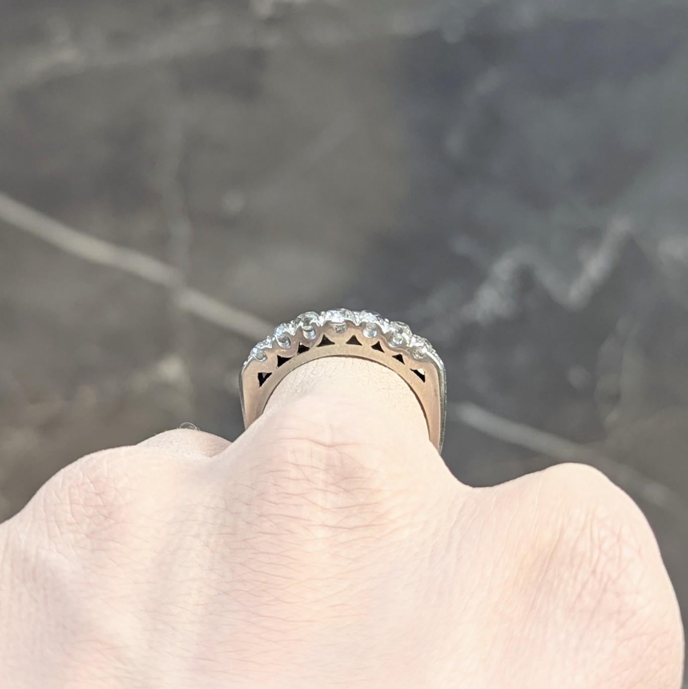 Mid-Century Old Mine Cut Diamond 14 Karat White Gold Vintage Fishtail Band Ring For Sale 7