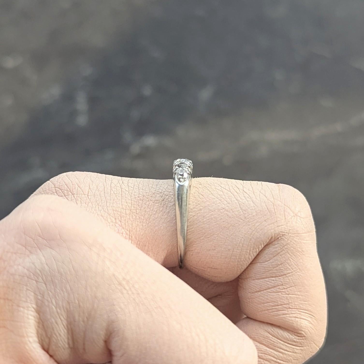 Mid-Century Old Mine Cut Diamond 14 Karat White Gold Vintage Fishtail Band Ring For Sale 8