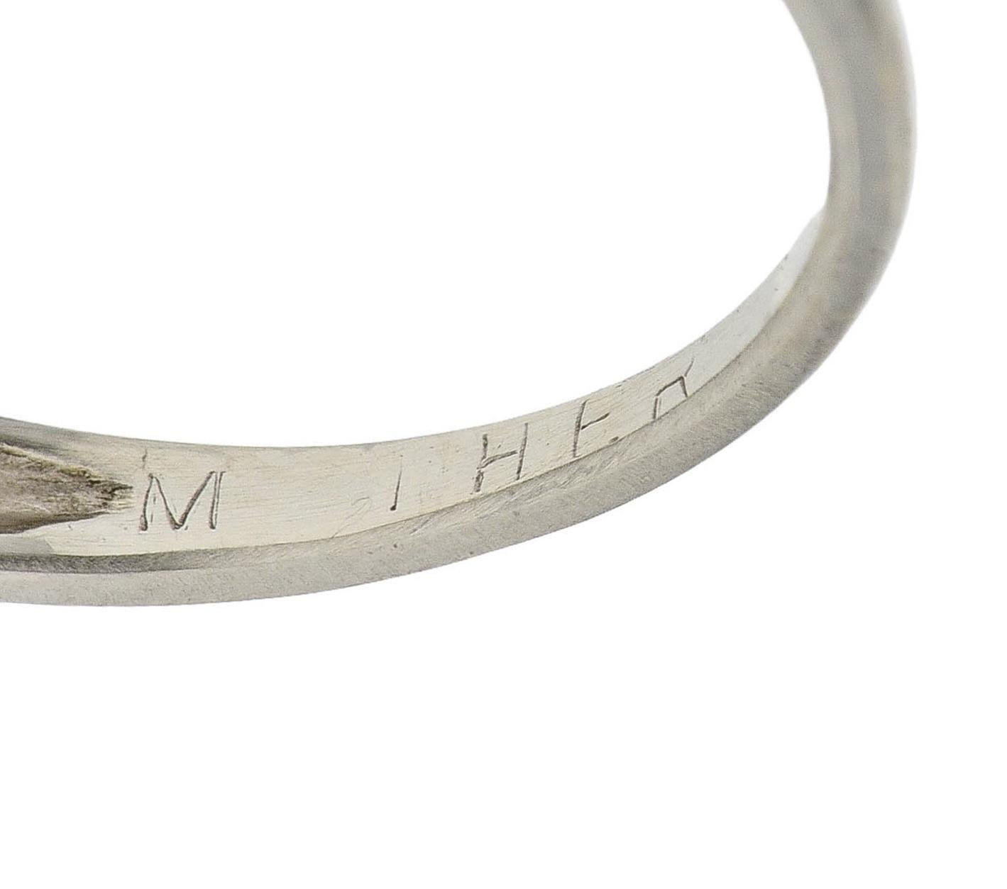 Mid-Century Old Mine Cut Diamond 14 Karat White Gold Vintage Fishtail Band Ring For Sale 2
