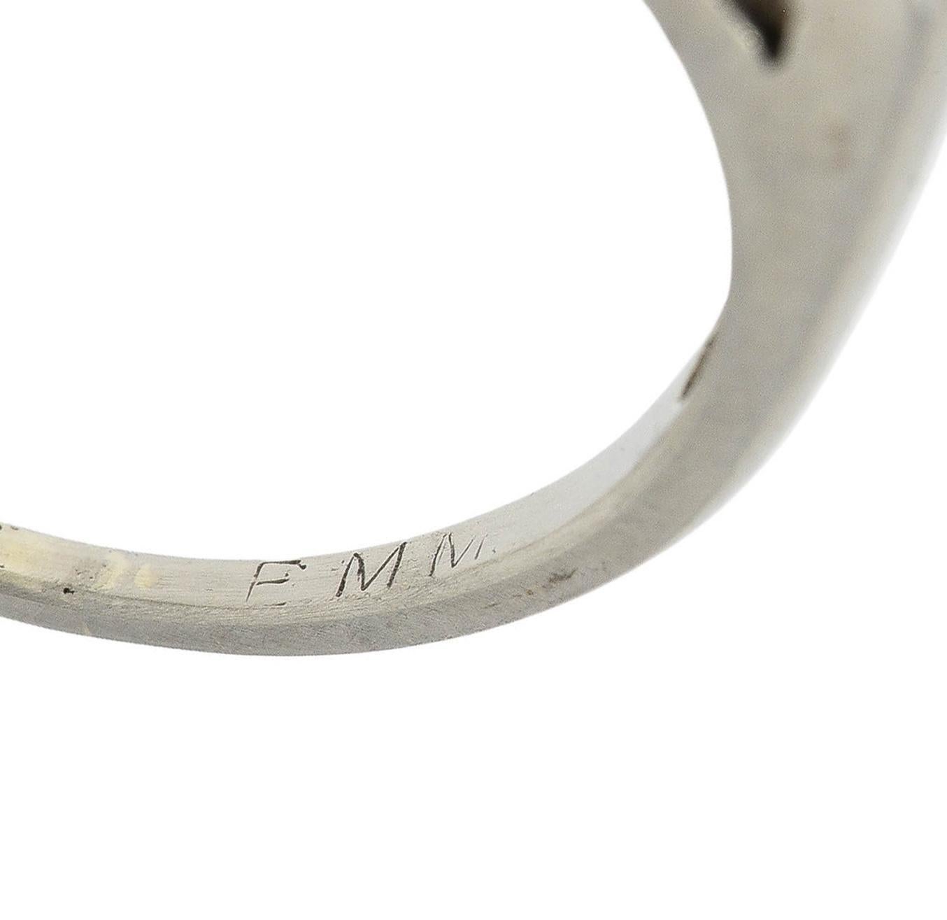 Mid-Century Old Mine Cut Diamond 14 Karat White Gold Vintage Fishtail Band Ring For Sale 3