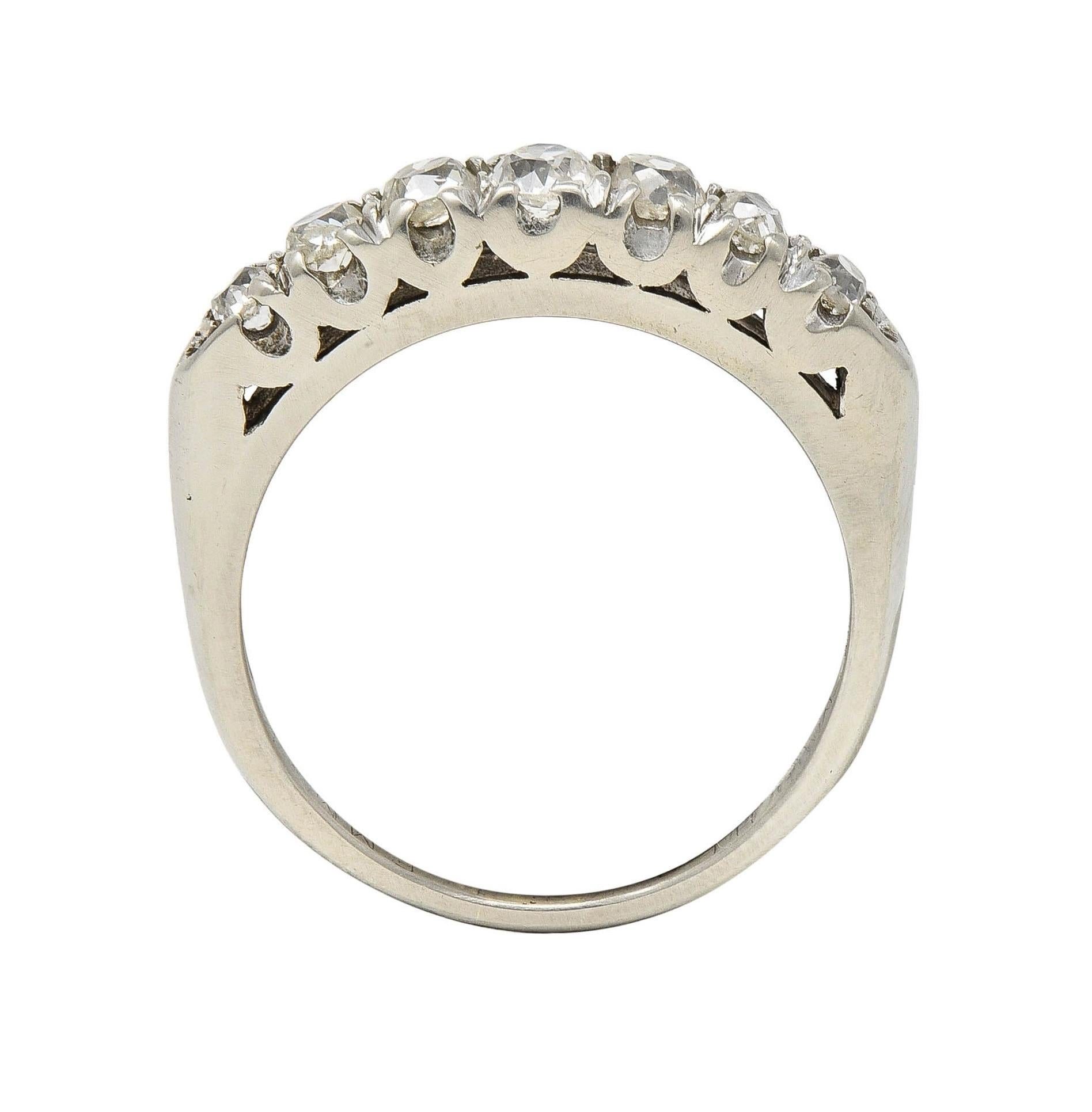 Mid-Century Old Mine Cut Diamond 14 Karat White Gold Vintage Fishtail Band Ring For Sale 5