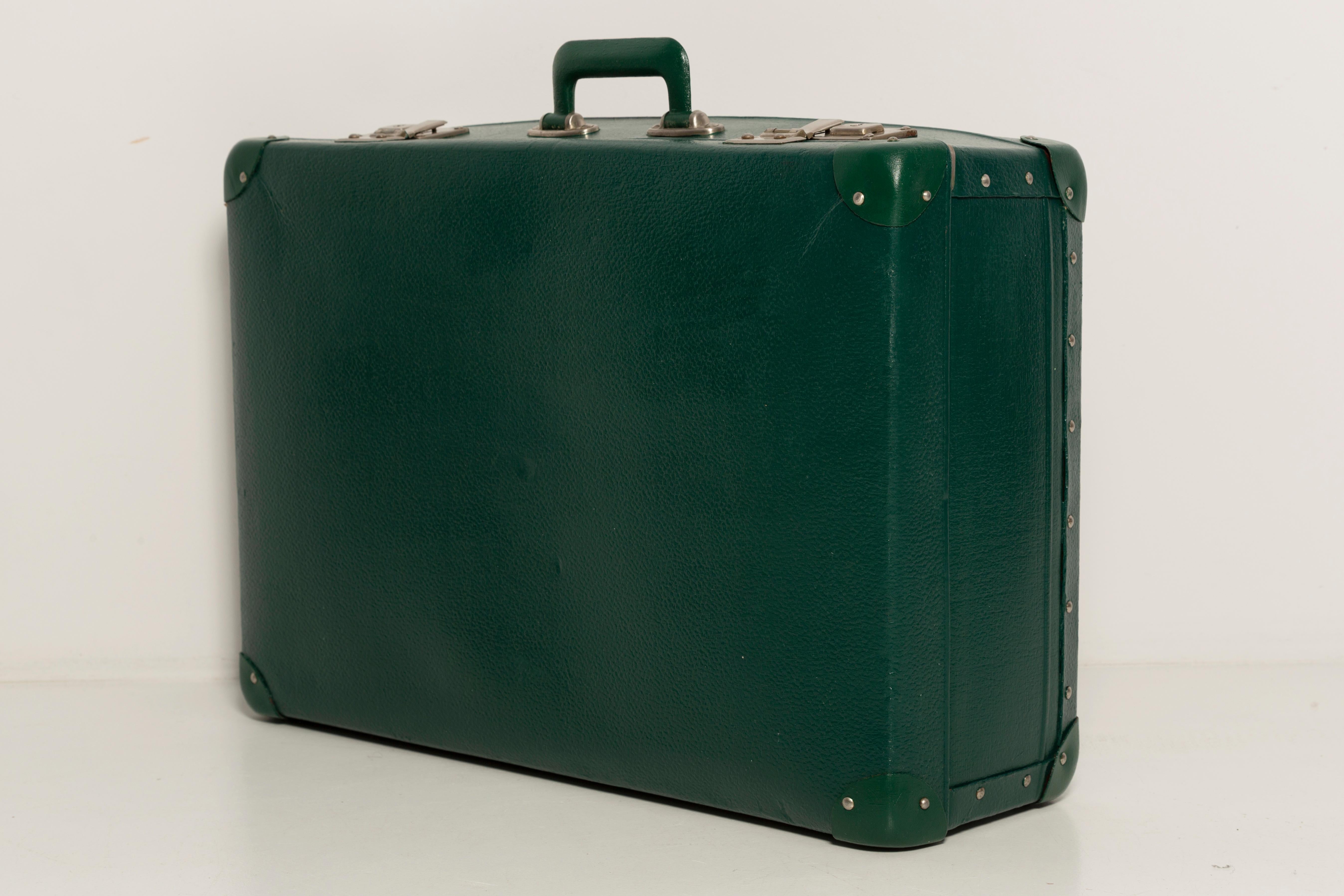 Polish Midcentury Old Vintage Green Suitcase, Storage, Decoration, Europe, 1970s For Sale