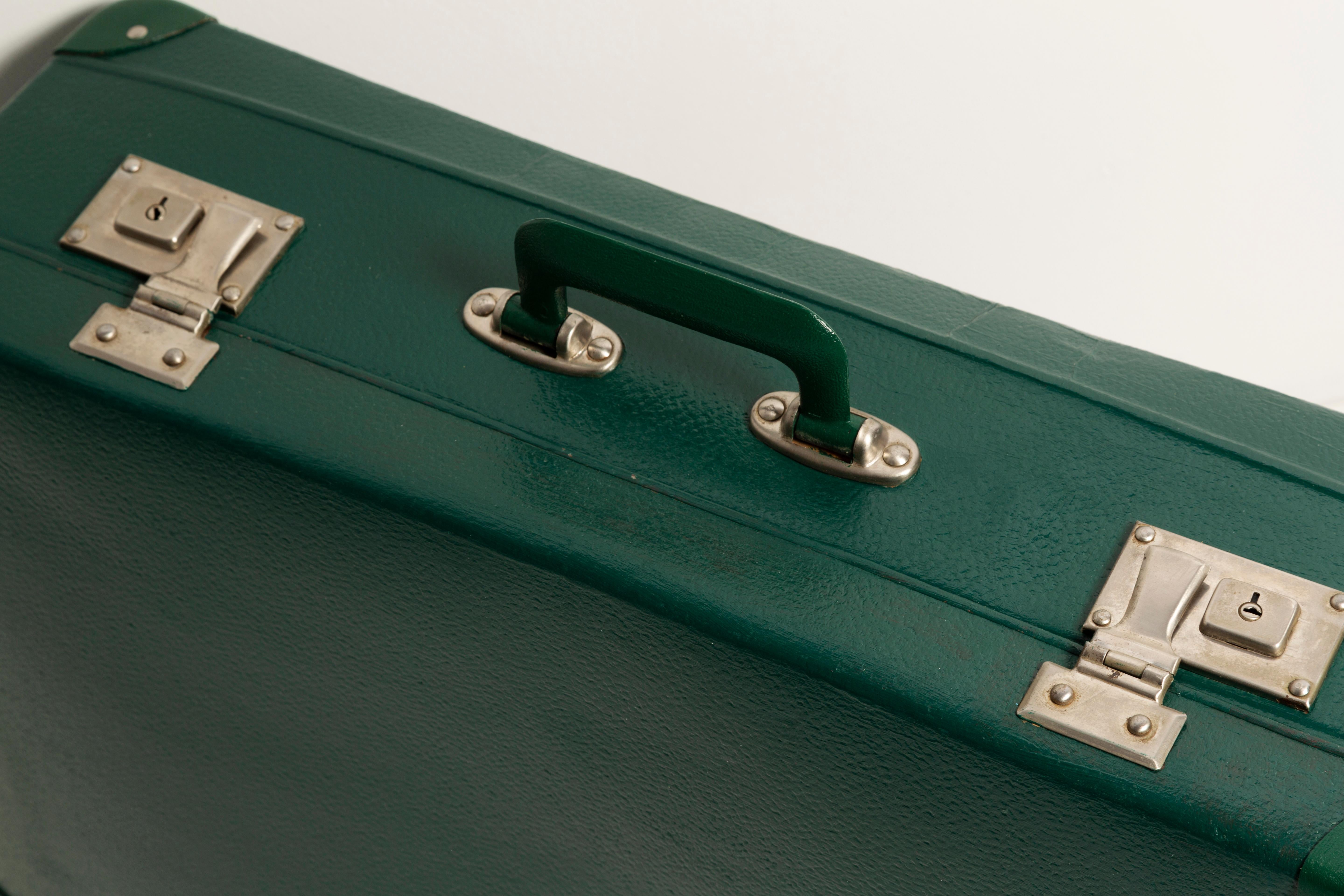 20th Century Midcentury Old Vintage Green Suitcase, Storage, Decoration, Europe, 1970s For Sale