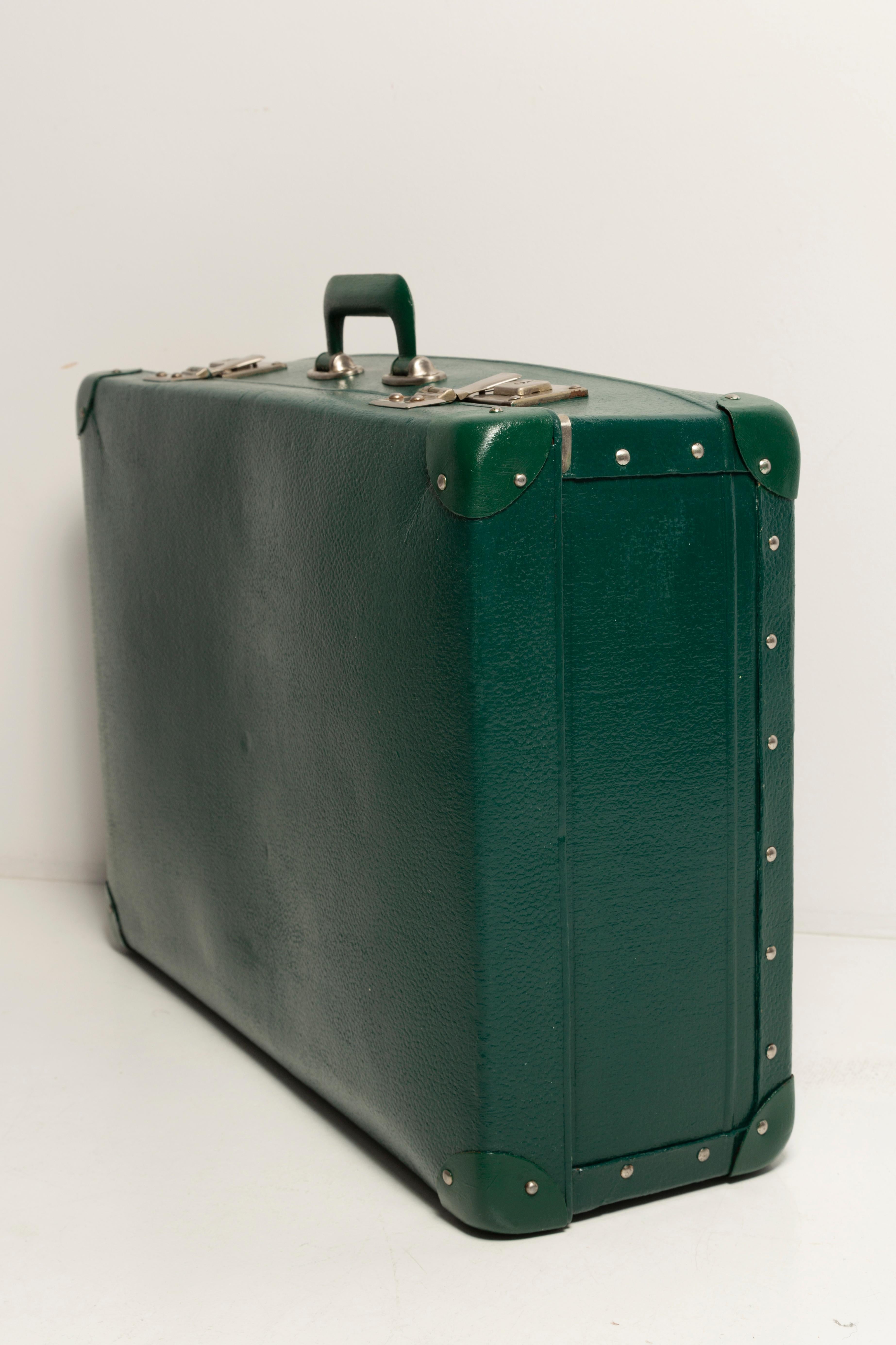 Metal Midcentury Old Vintage Green Suitcase, Storage, Decoration, Europe, 1970s For Sale
