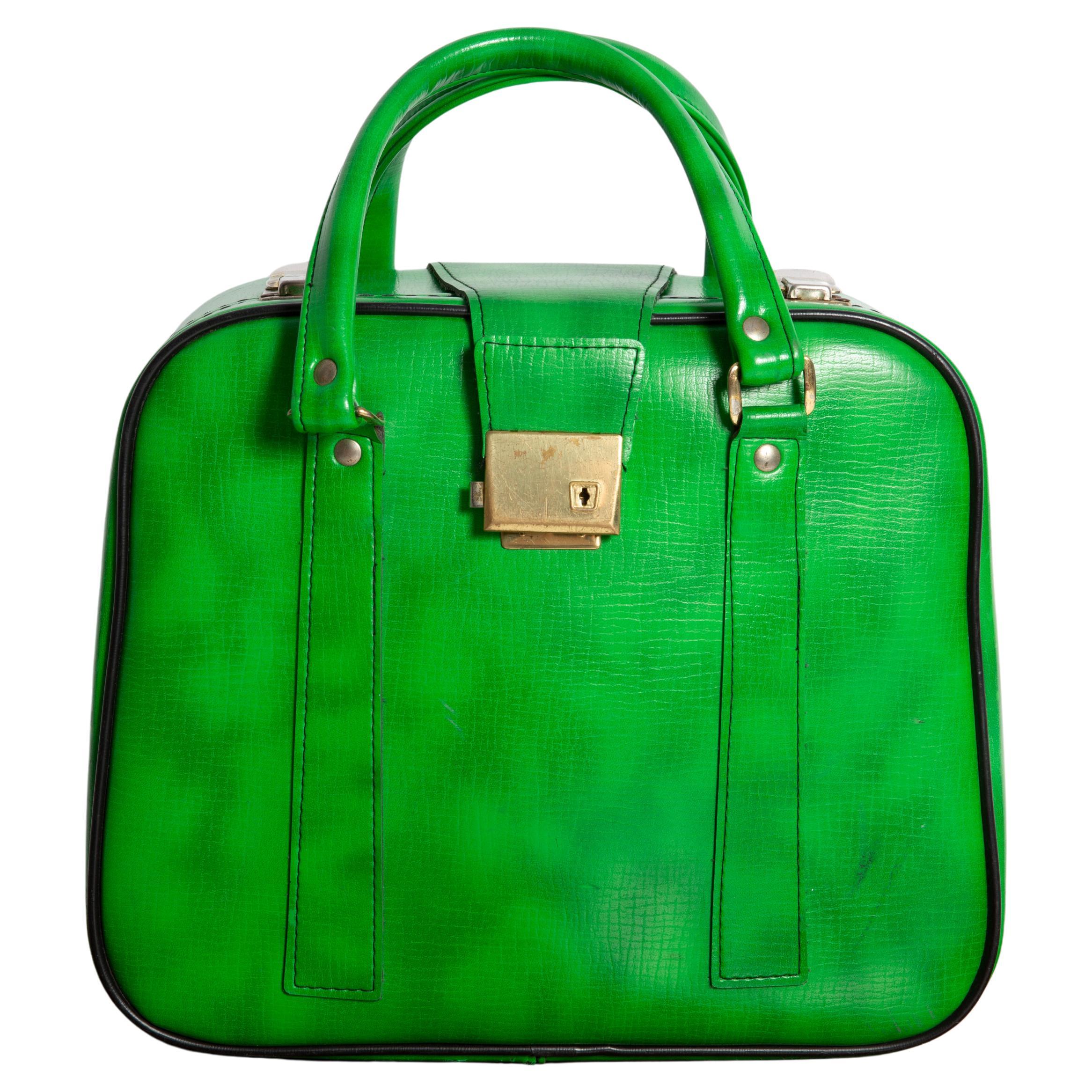 Valigia verde vintage di metà secolo, contenitore, decorazione, Europa, anni 
70