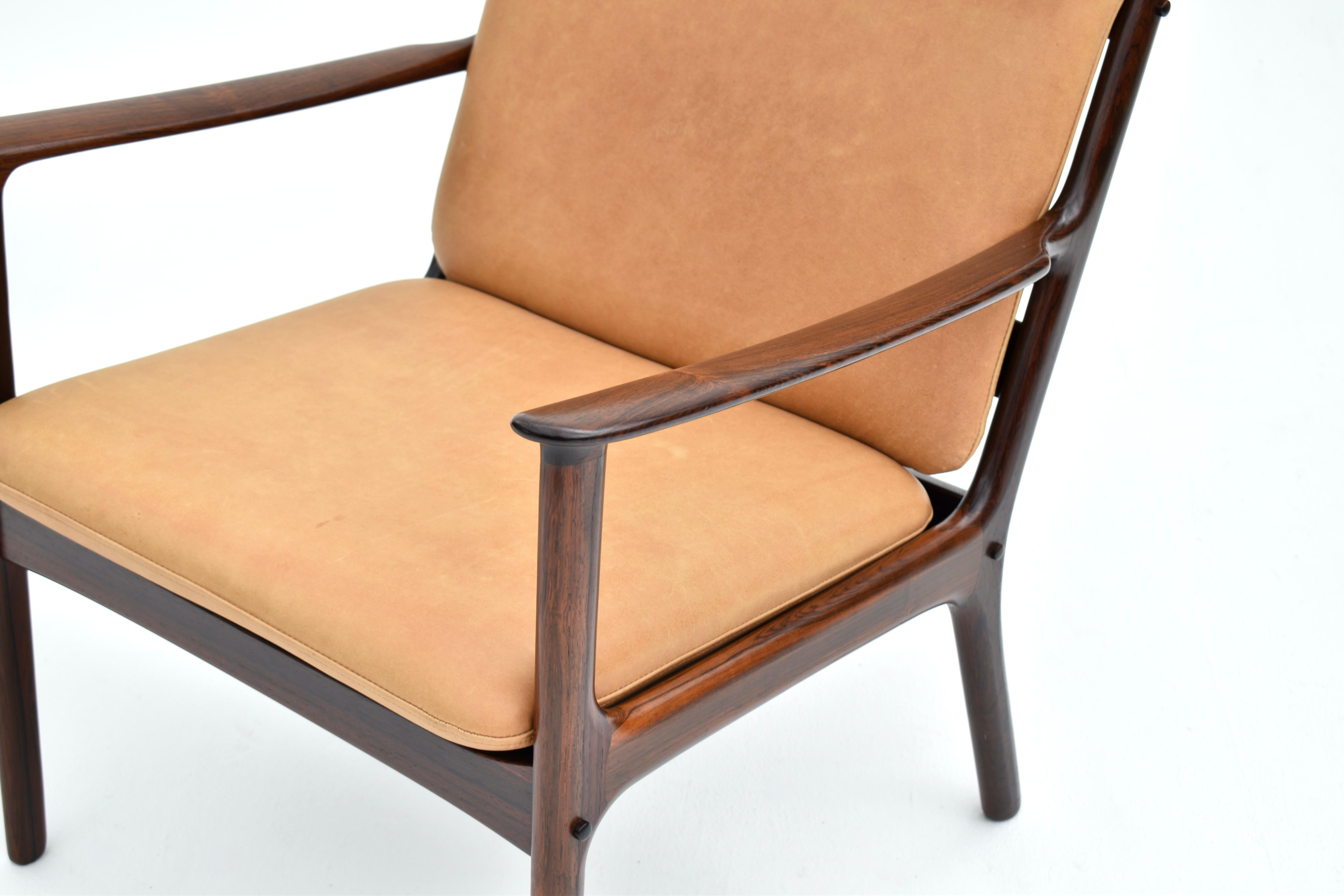Scandinavian Modern Mid Century Ole Wanscher Model PJ112 Rosewood Lounge Chair For Poul Jeppesen For Sale