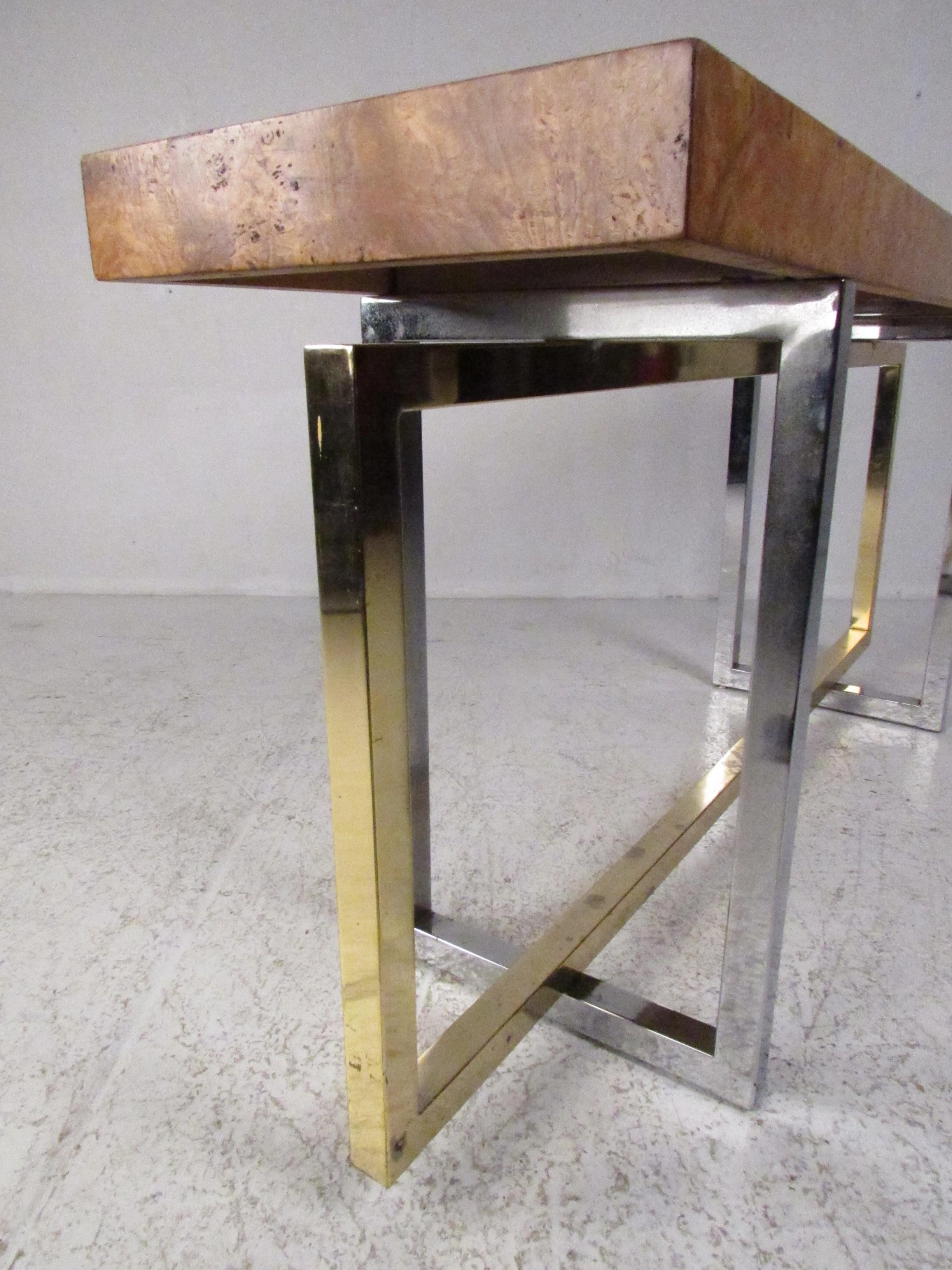 Midcentury Olive Burl Console Table For Sale 9