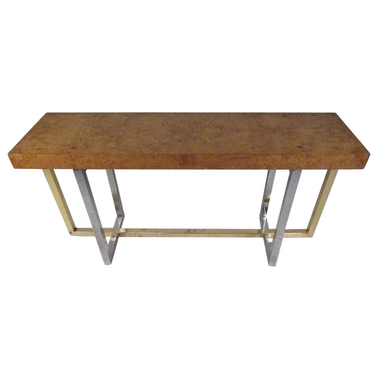 Midcentury Olive Burl Console Table For Sale at 1stDibs