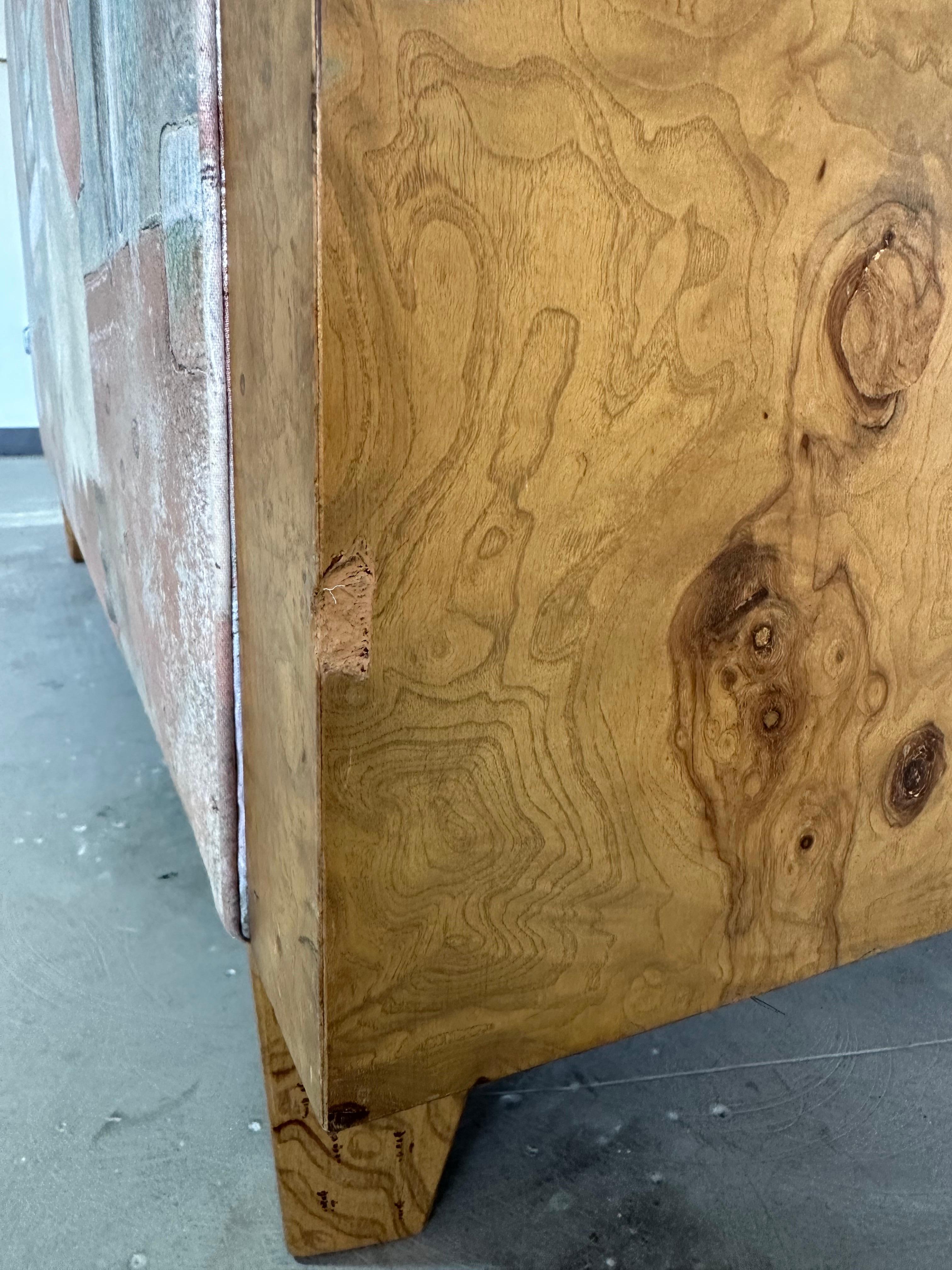 Mid Century Olive Burl Wood Cased Loveseat 5