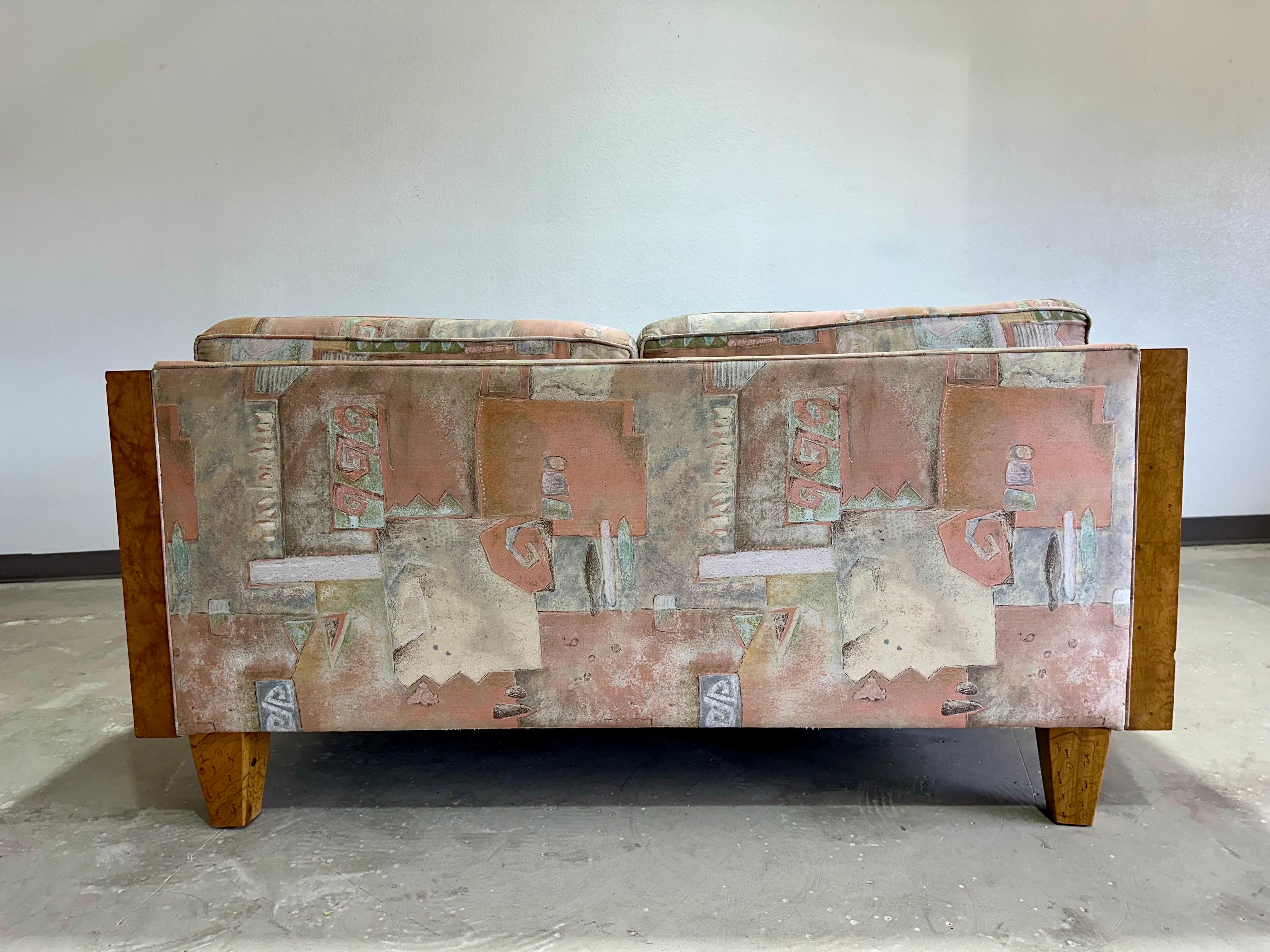 20th Century Mid Century Olive Burl Wood Cased Loveseat