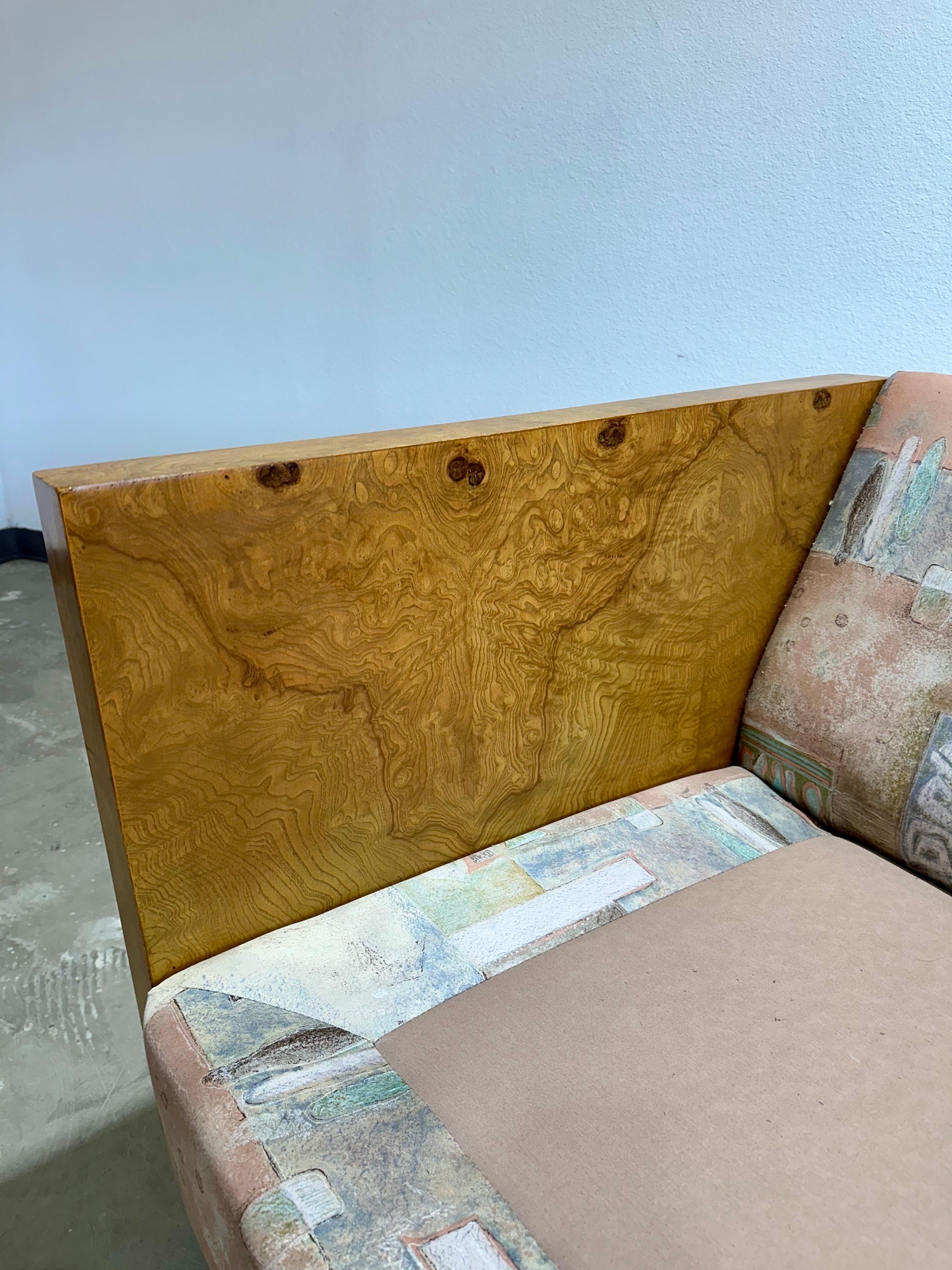 Mid Century Olive Burl Wood Cased Loveseat 1
