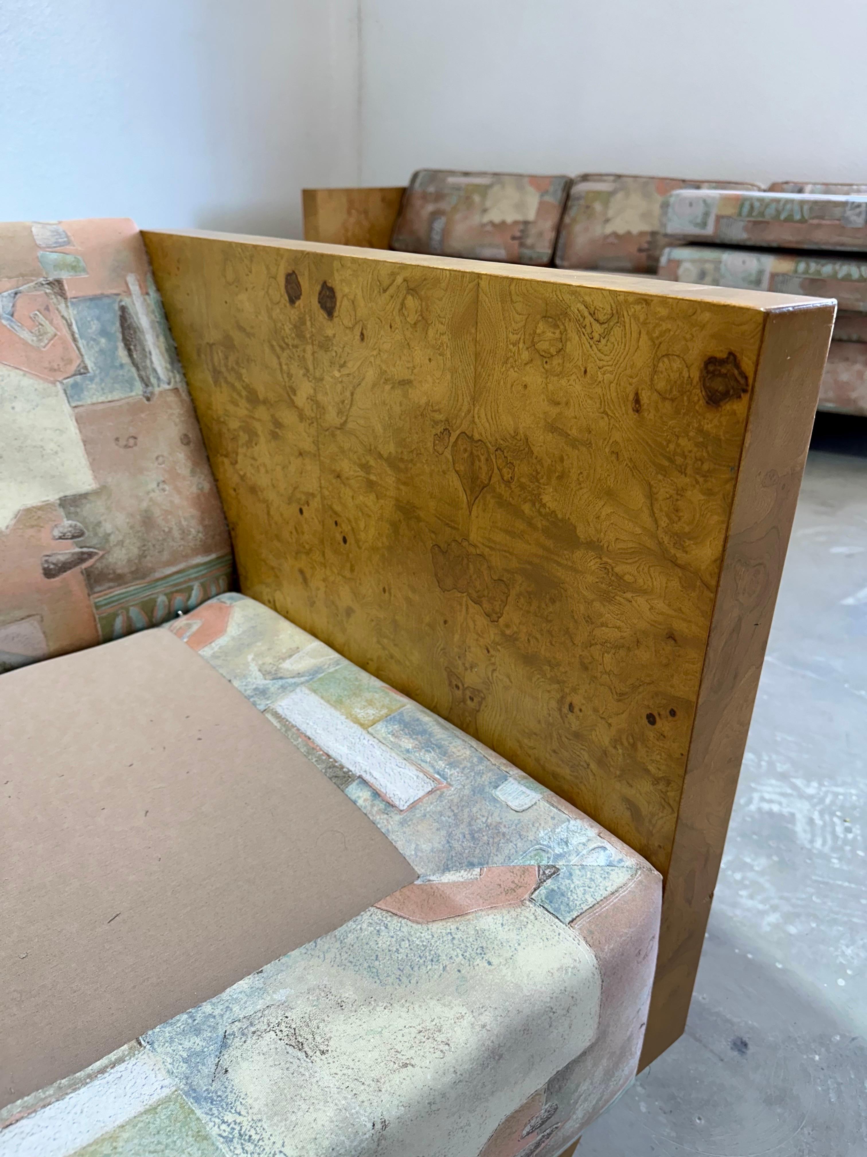 Mid Century Olive Burl Wood Cased Loveseat 2