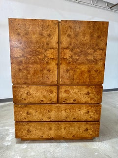 Mid Century Olive Burlwood Armoire Gentleman’s Chest by Lane