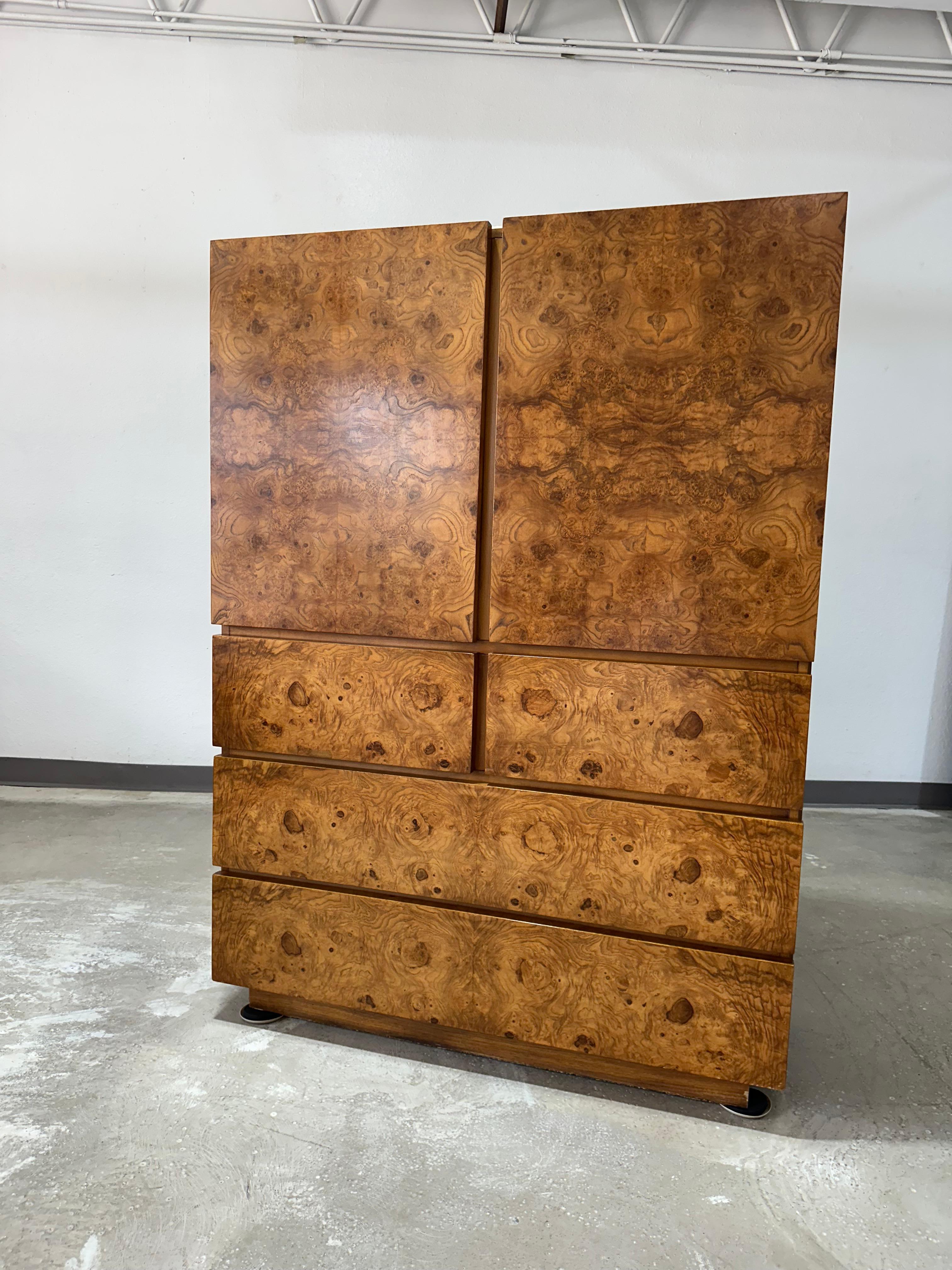 Mid-Century Modern Mid Century Olive Burlwood Armoire Gentleman’s Chest by Lane For Sale