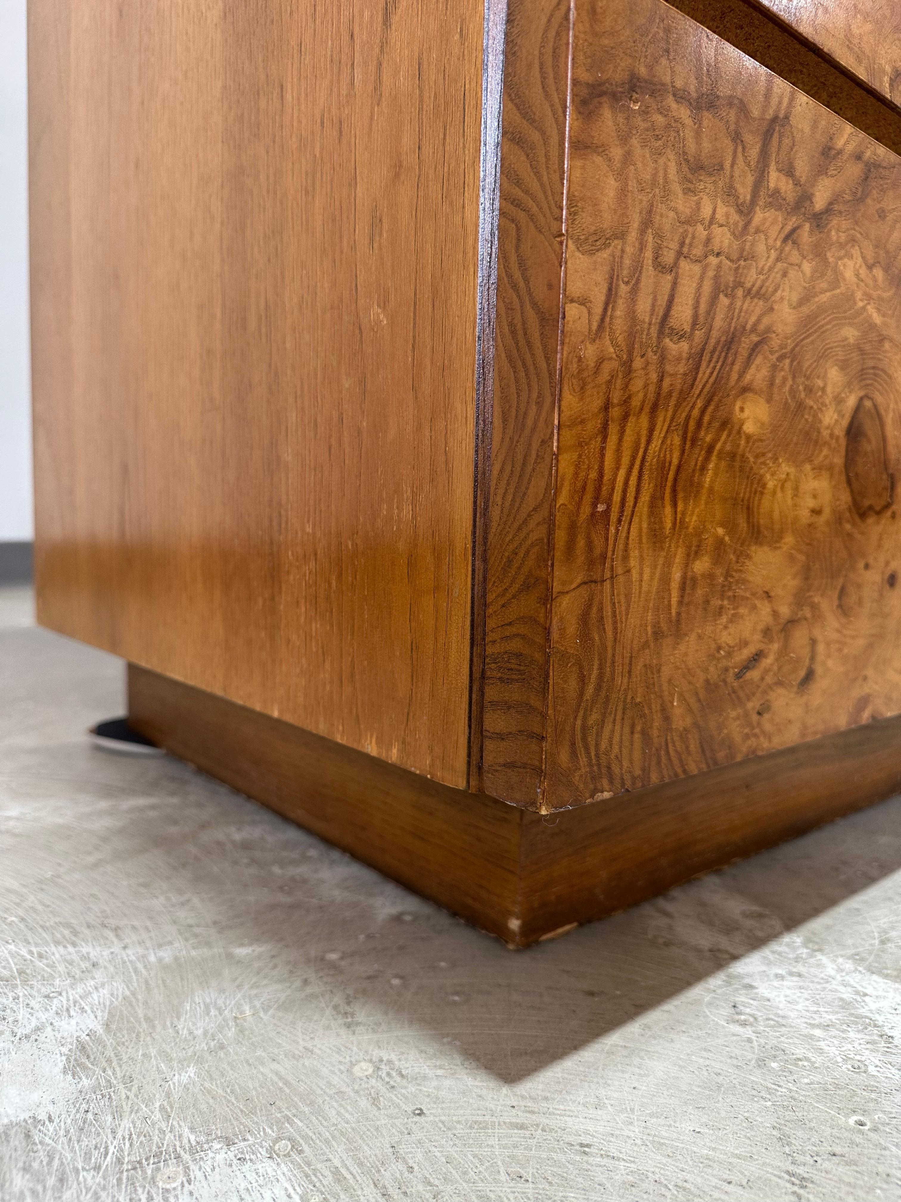 Ash Mid Century Olive Burlwood Armoire Gentleman’s Chest by Lane For Sale