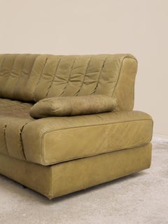 Mid Century Olive Green Leather Sofa Daybed DS 85 by De Sede