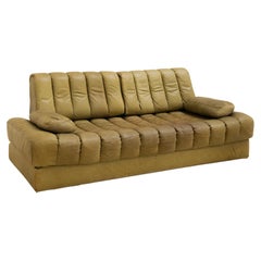 Mid Century Olive Green Leather Sofa Daybed DS 85 by De Sede