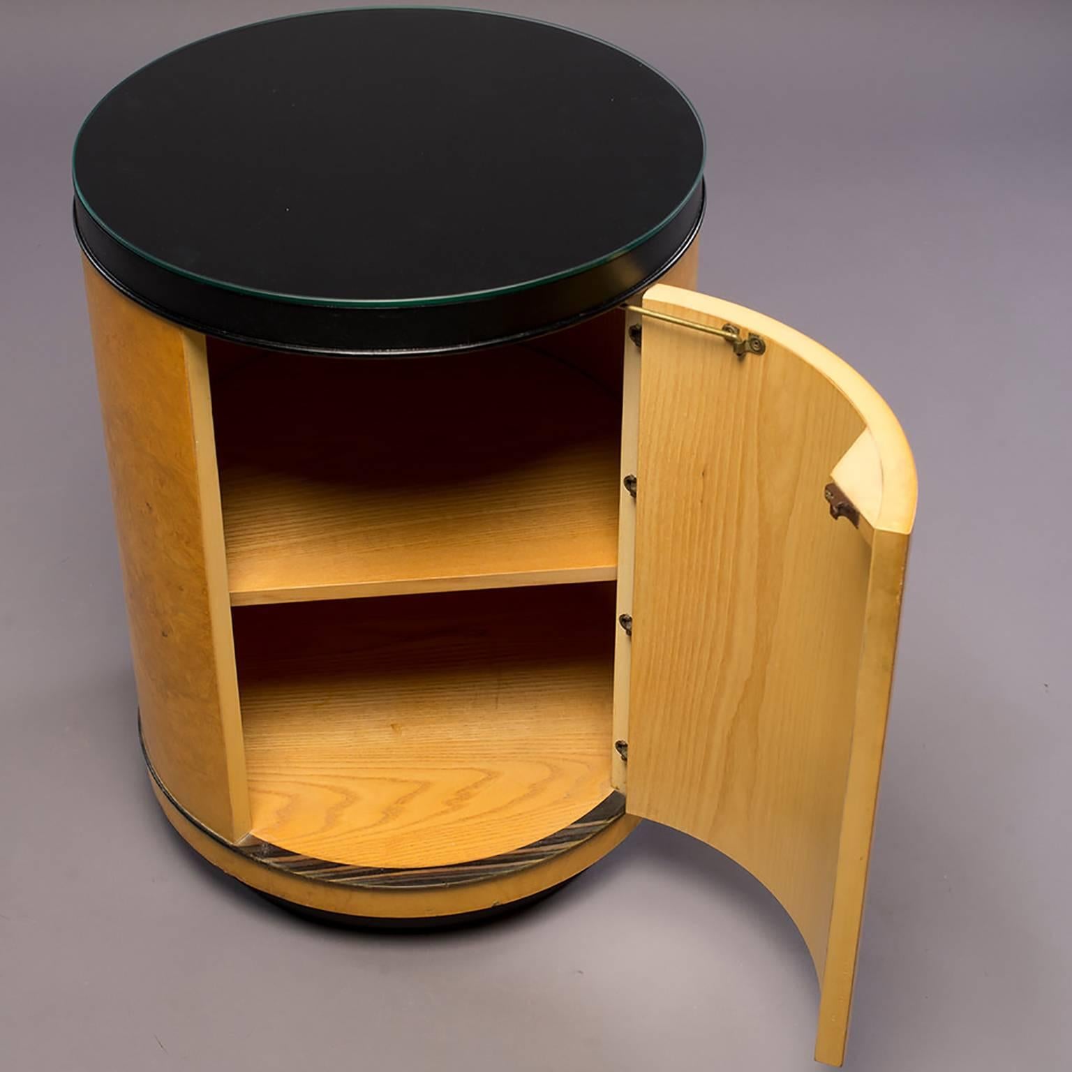 Midcentury Olivewood Drum Table Cabinet (amerikanisch)
