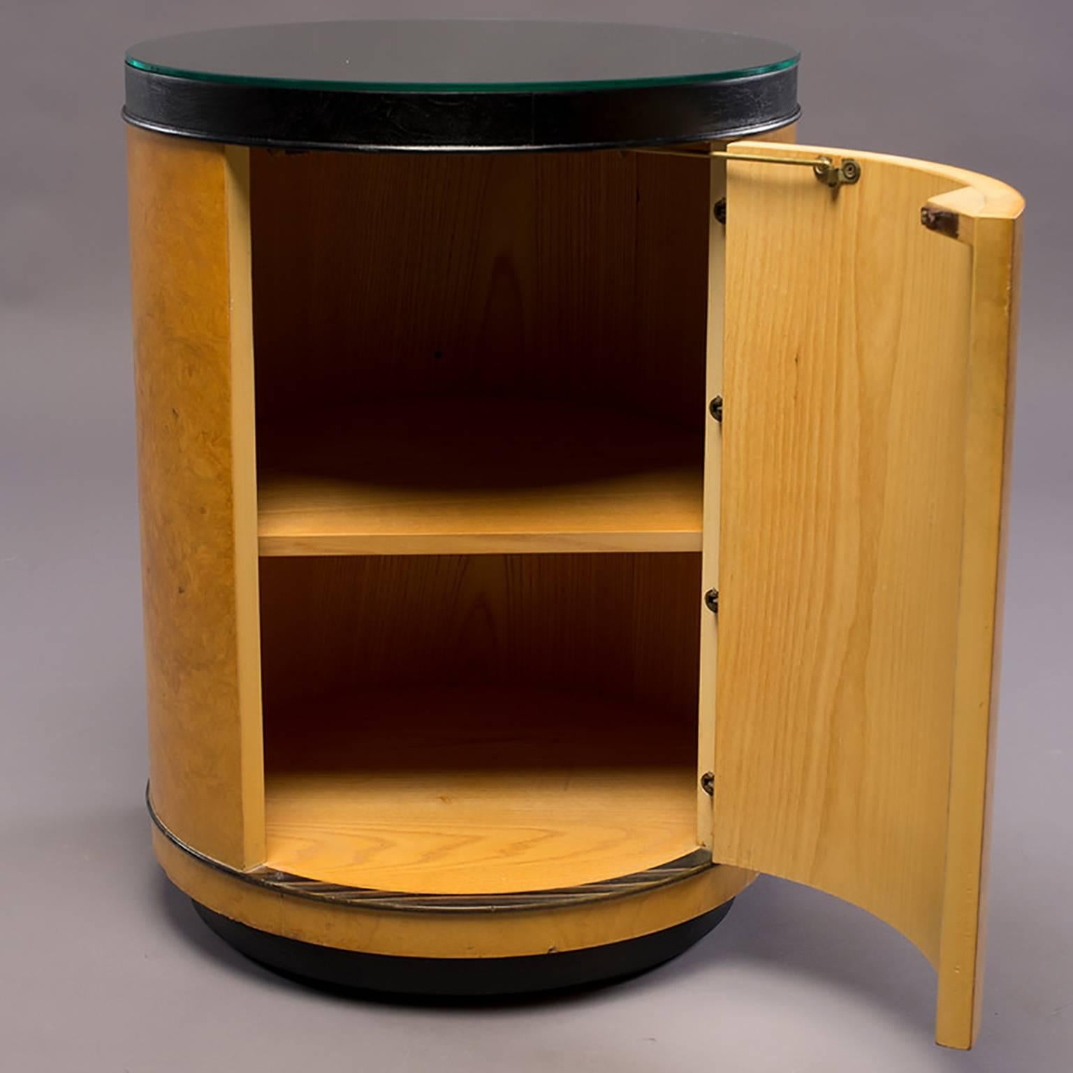 American Midcentury Olivewood Drum Table Cabinet