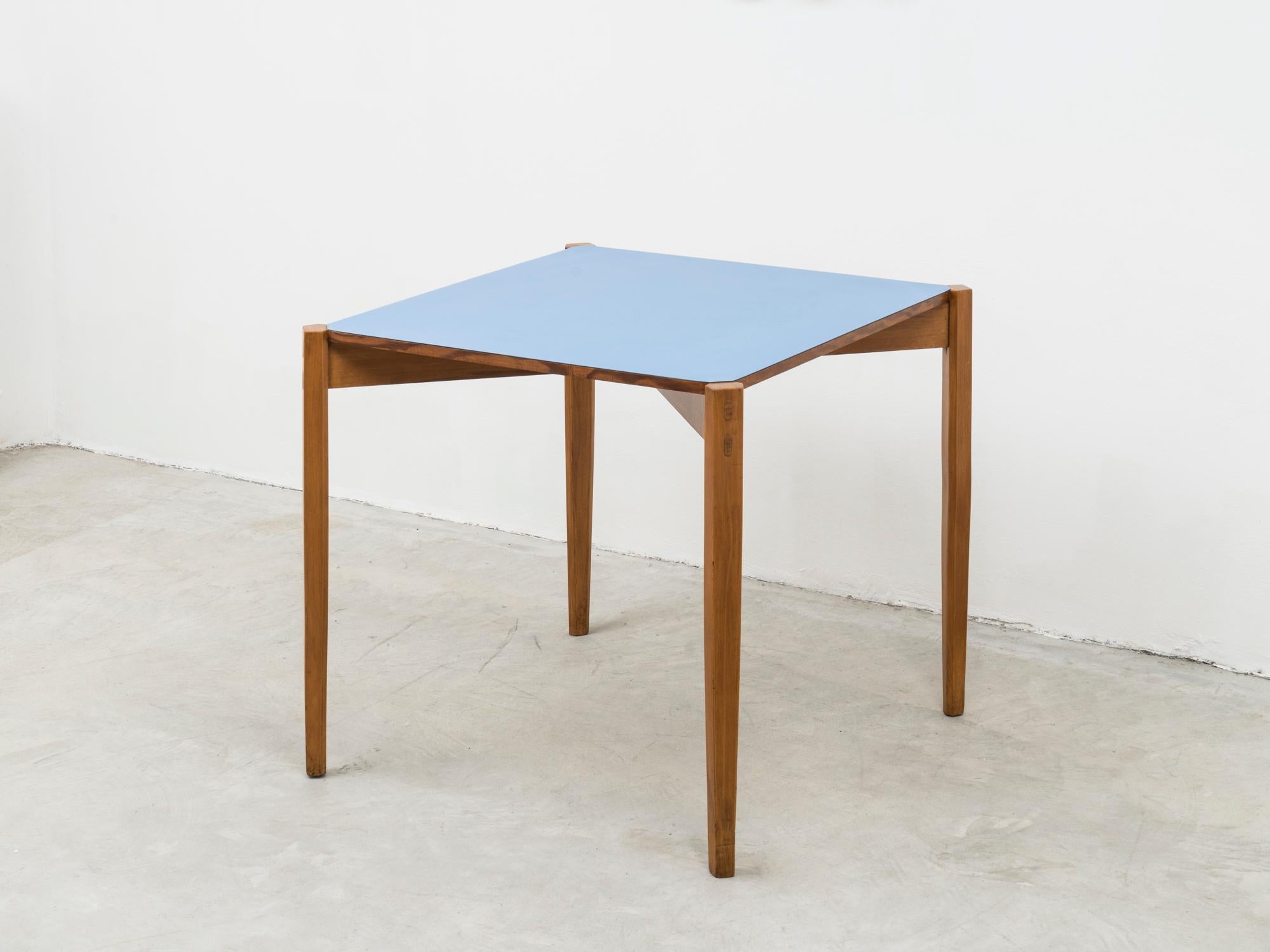 Italian Mid-Century One-Off Dining or Game Table with Blue Formica Top by Giulio Alchini For Sale