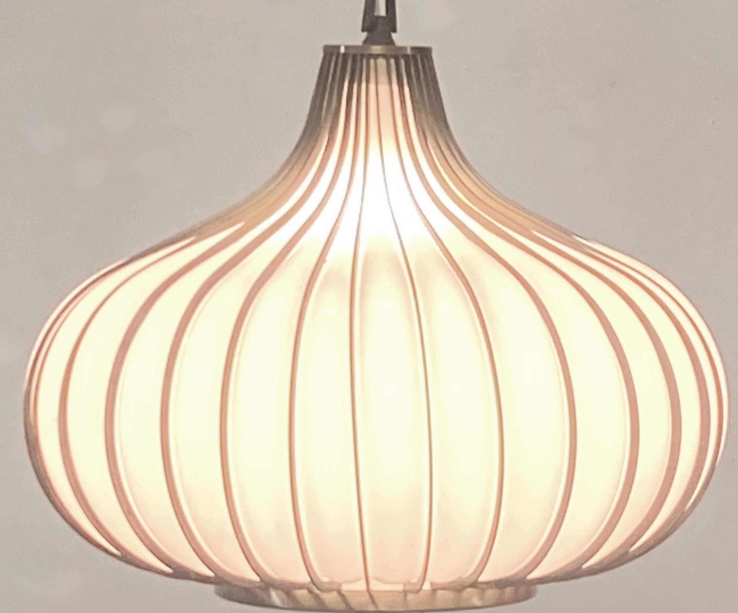 20th Century Mid-Century 'Onion' Shape Blown Glass Pendant Light Fixture, 1960's