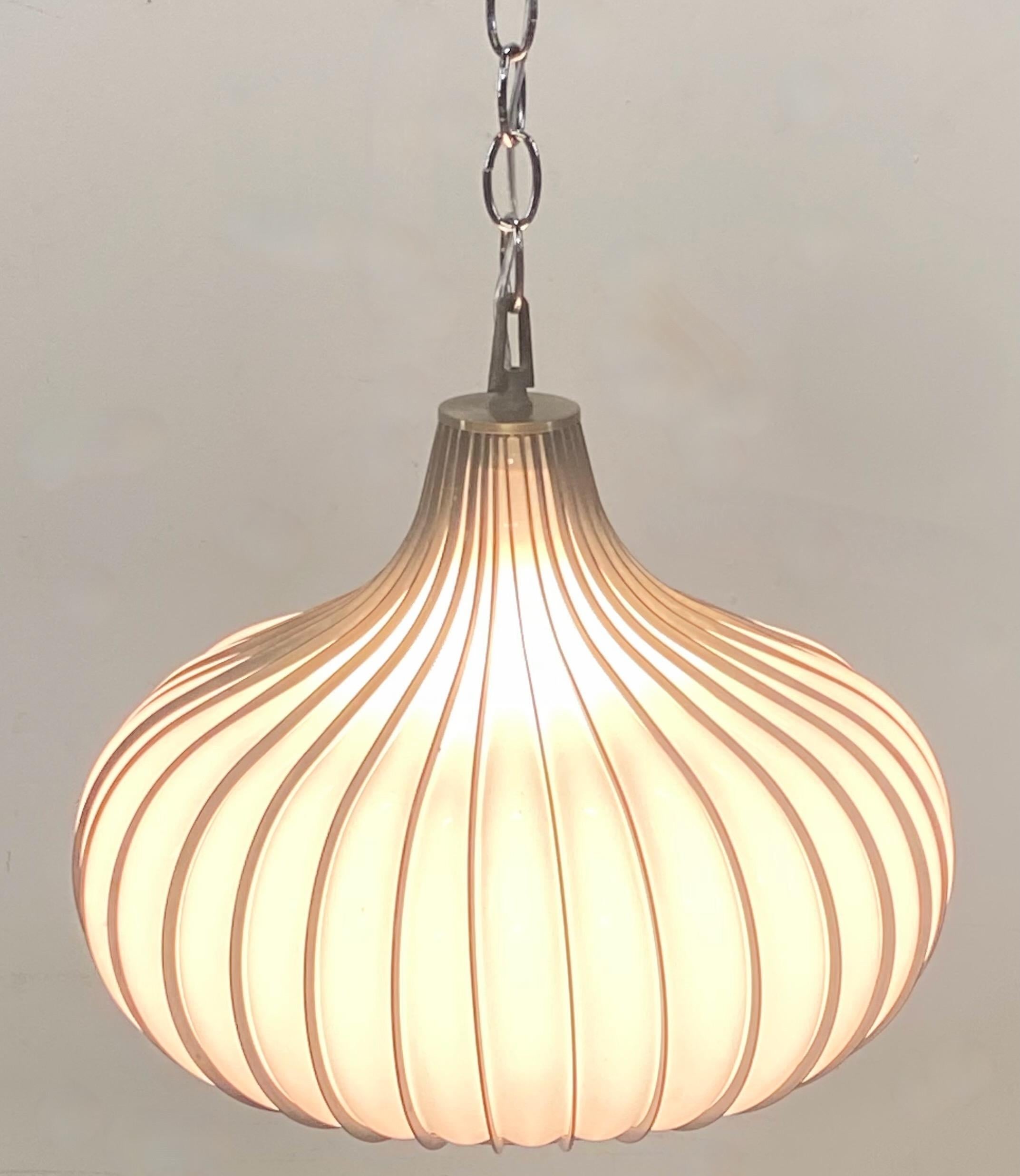 Mid-Century 'Onion' Shape Blown Glass Pendant Light Fixture, 1960's 1
