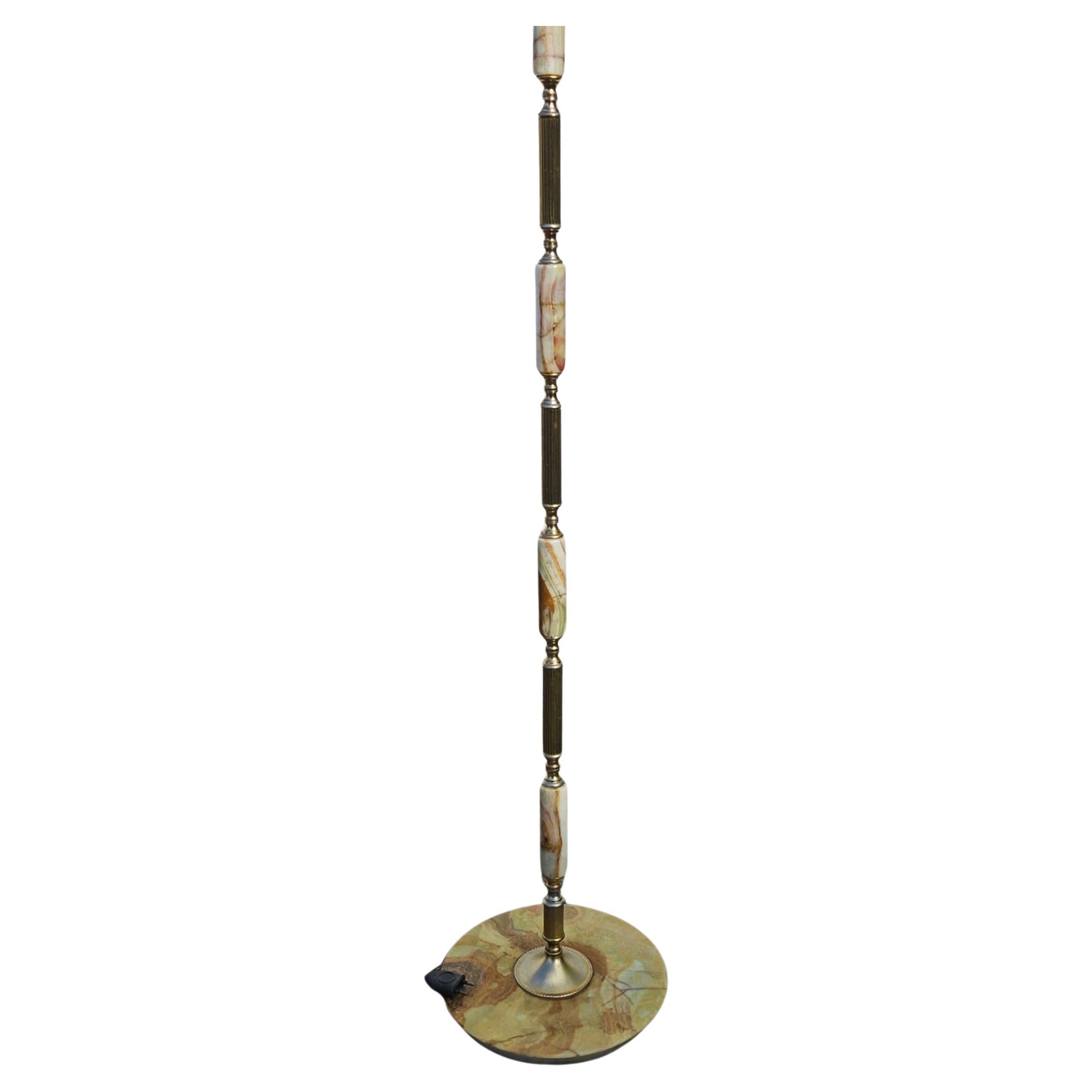 French Mid-Century Onyx and Brass Floor Lamp - Contemporary Design Lamp-60s For Sale