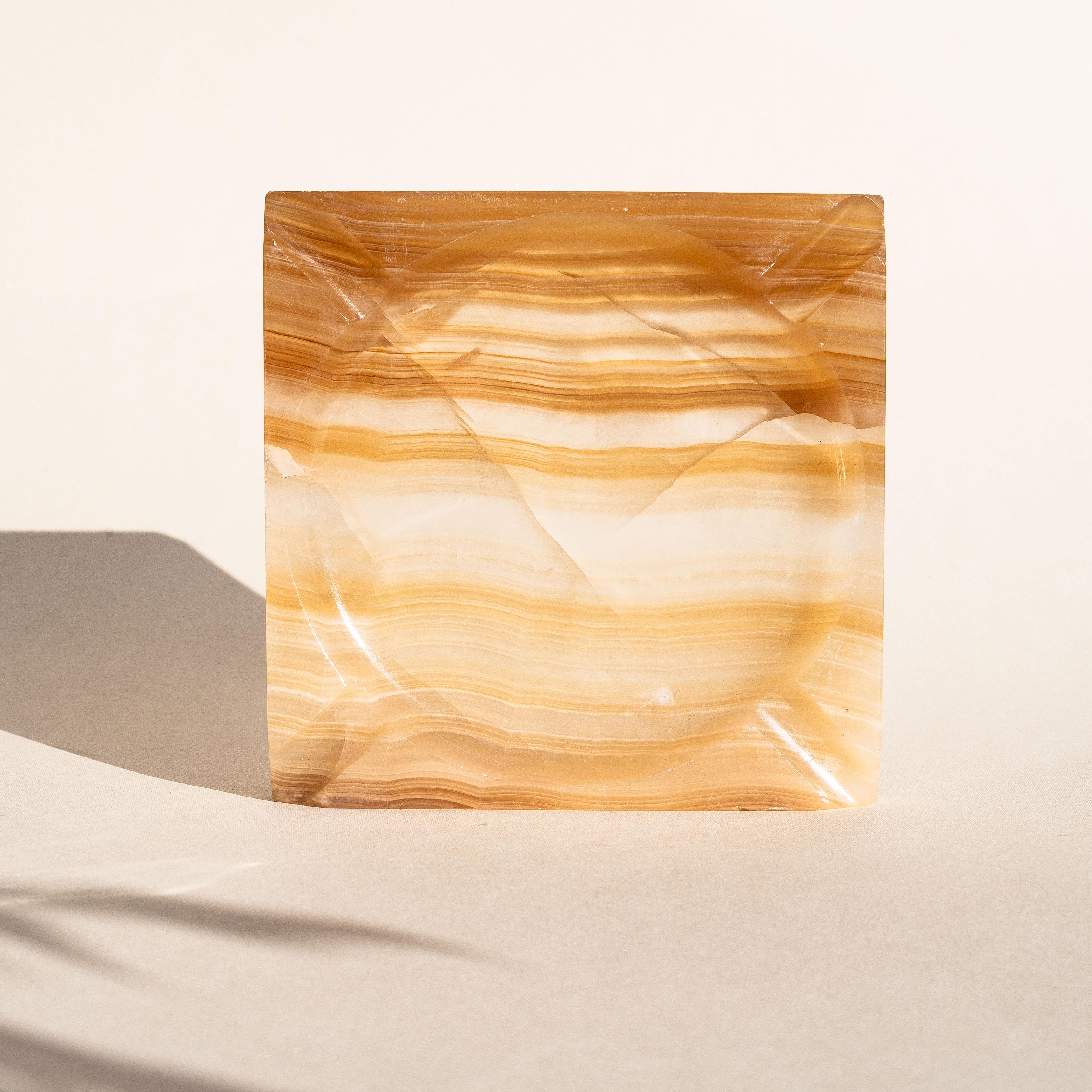 Onyx Cendrier en onyx du milieu du siècle - Marbrerie orange et blanche - Italie années 1970 en vente