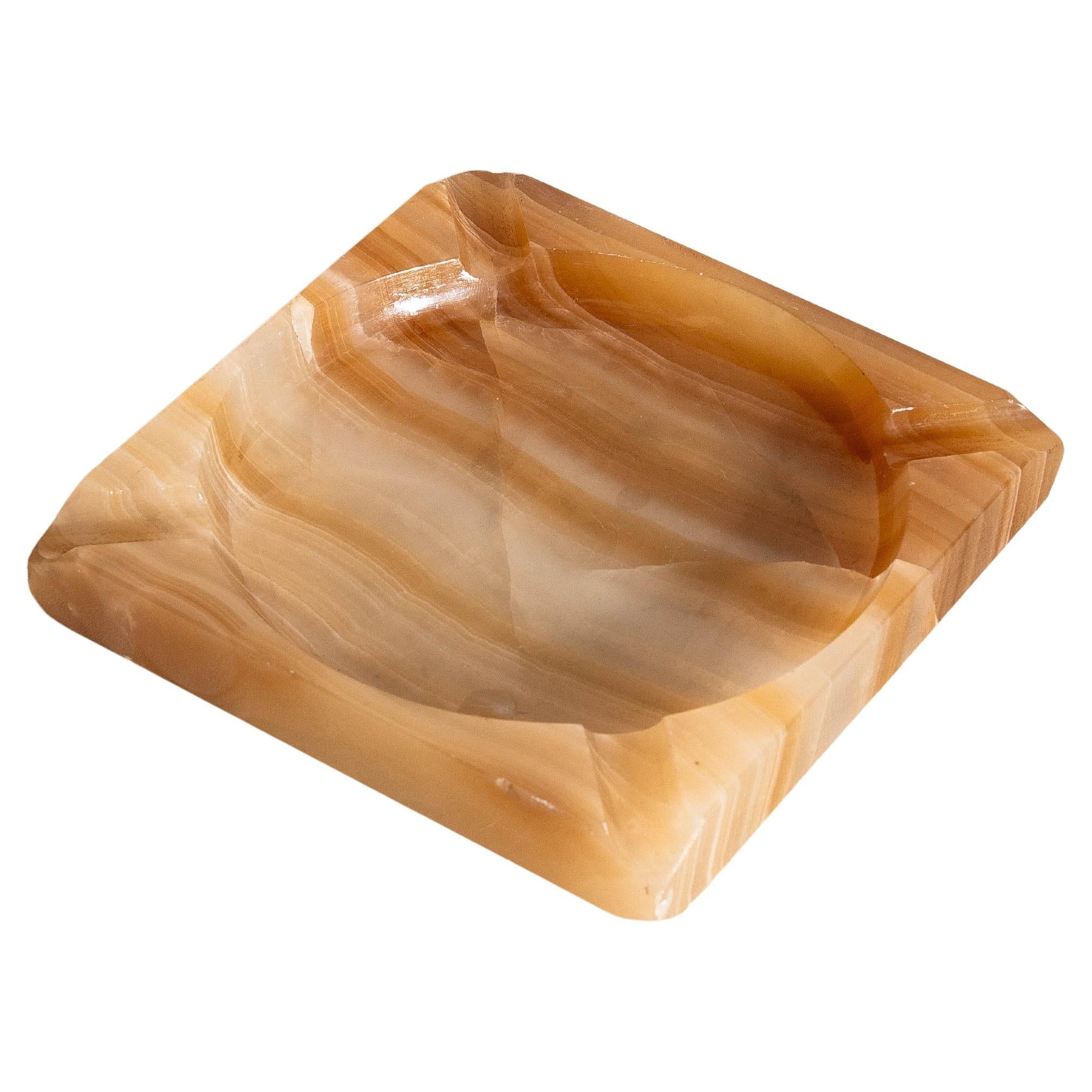 Mid-Century Onyx Ashtray - Marble Trinket Orange and White - Italy 1970s