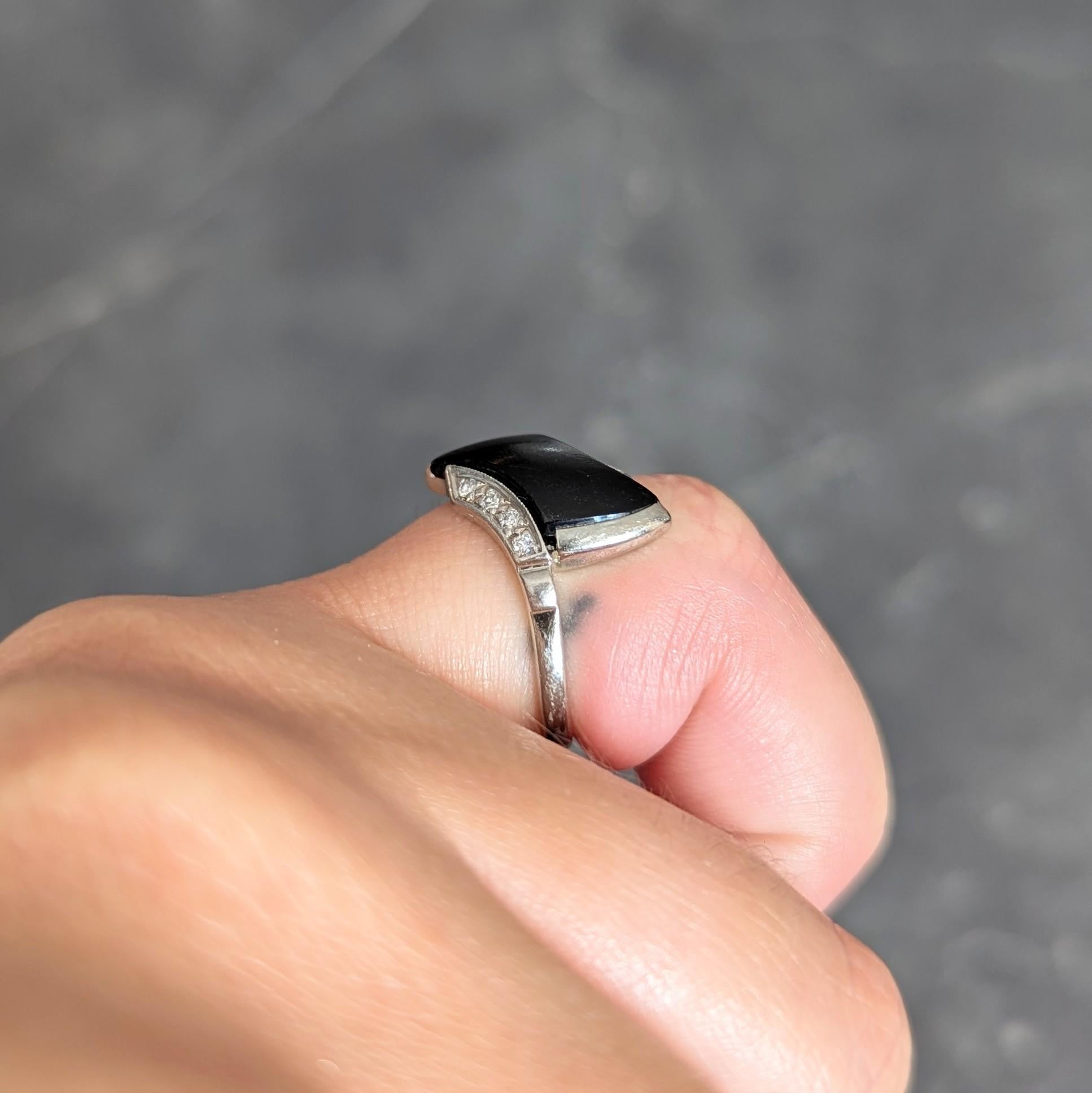 Mid-Century Onyx Diamond 18 Karat White Gold Vintage Bypass Ring For Sale 8