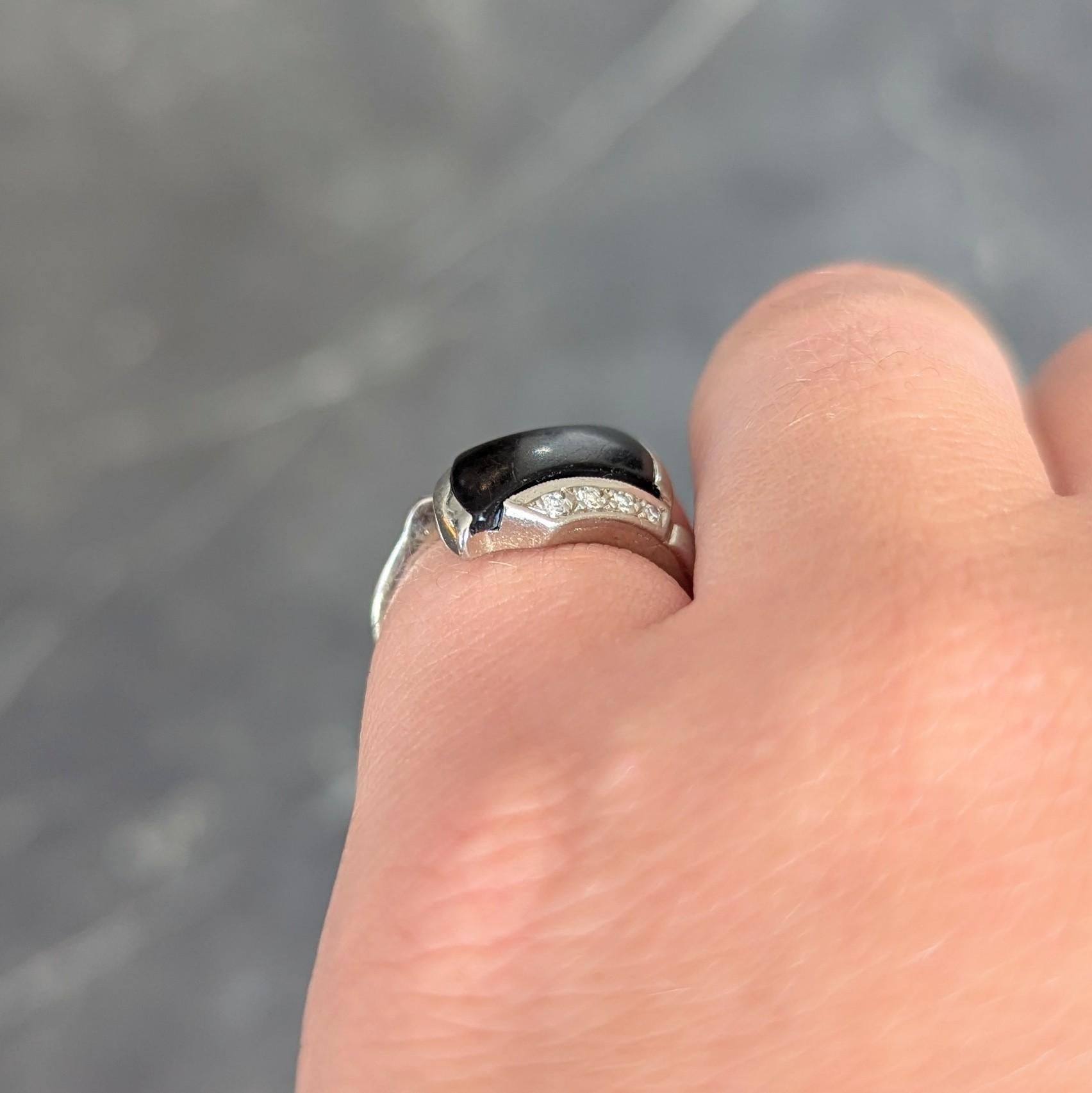 Mid-Century Onyx Diamond 18 Karat White Gold Vintage Bypass Ring For Sale 9