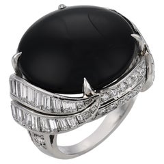 Mid Century onyx diamond platinum cocktail ring