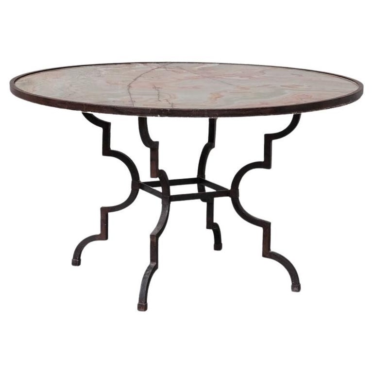 Midcentury Onyx Italian Iron Dining or Garden Table For Sale at 1stDibs