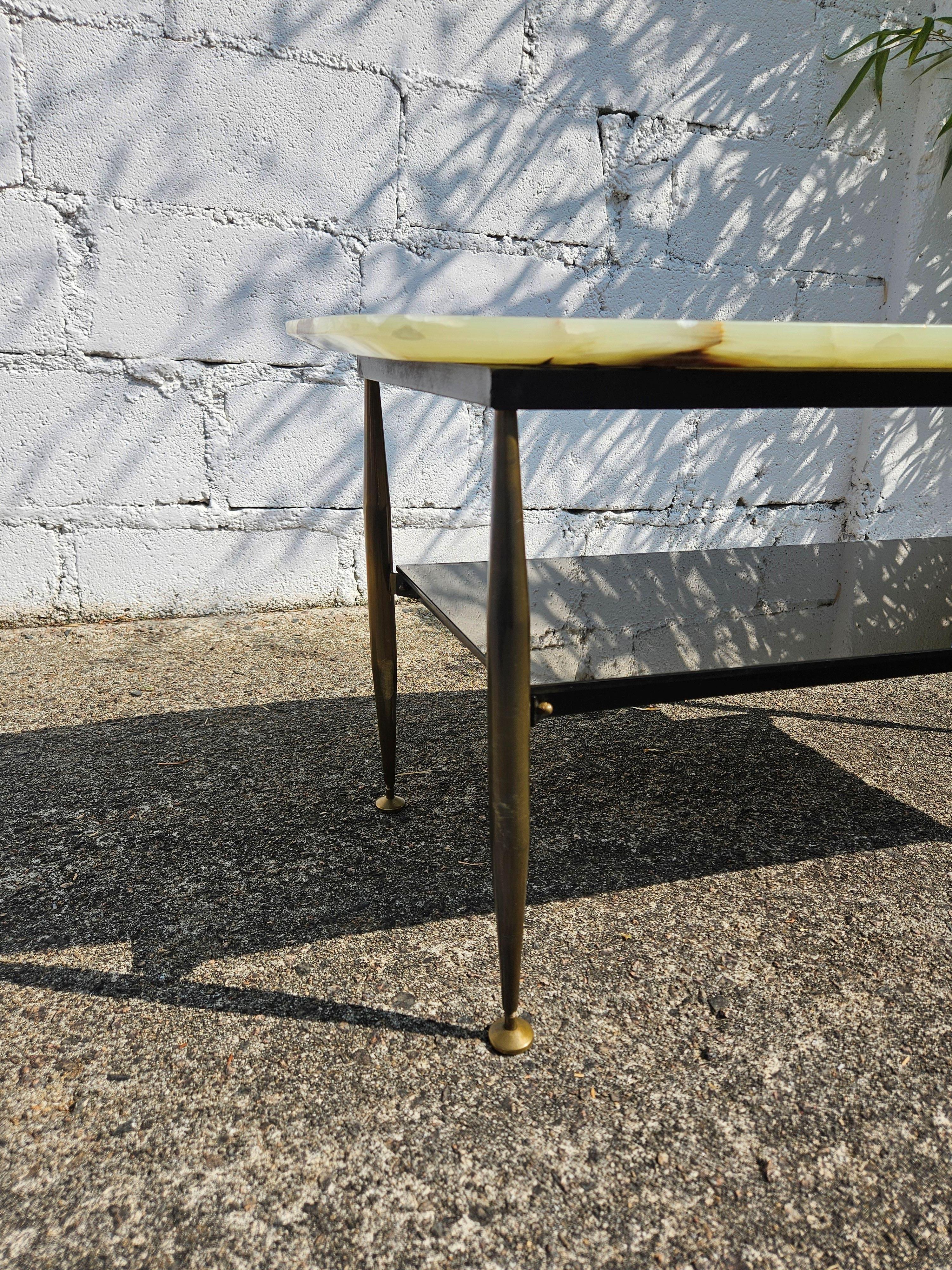 Mid-Century Onyx Marble and Brass Coffee Table-Mirror Compartment-Lounge Table 6