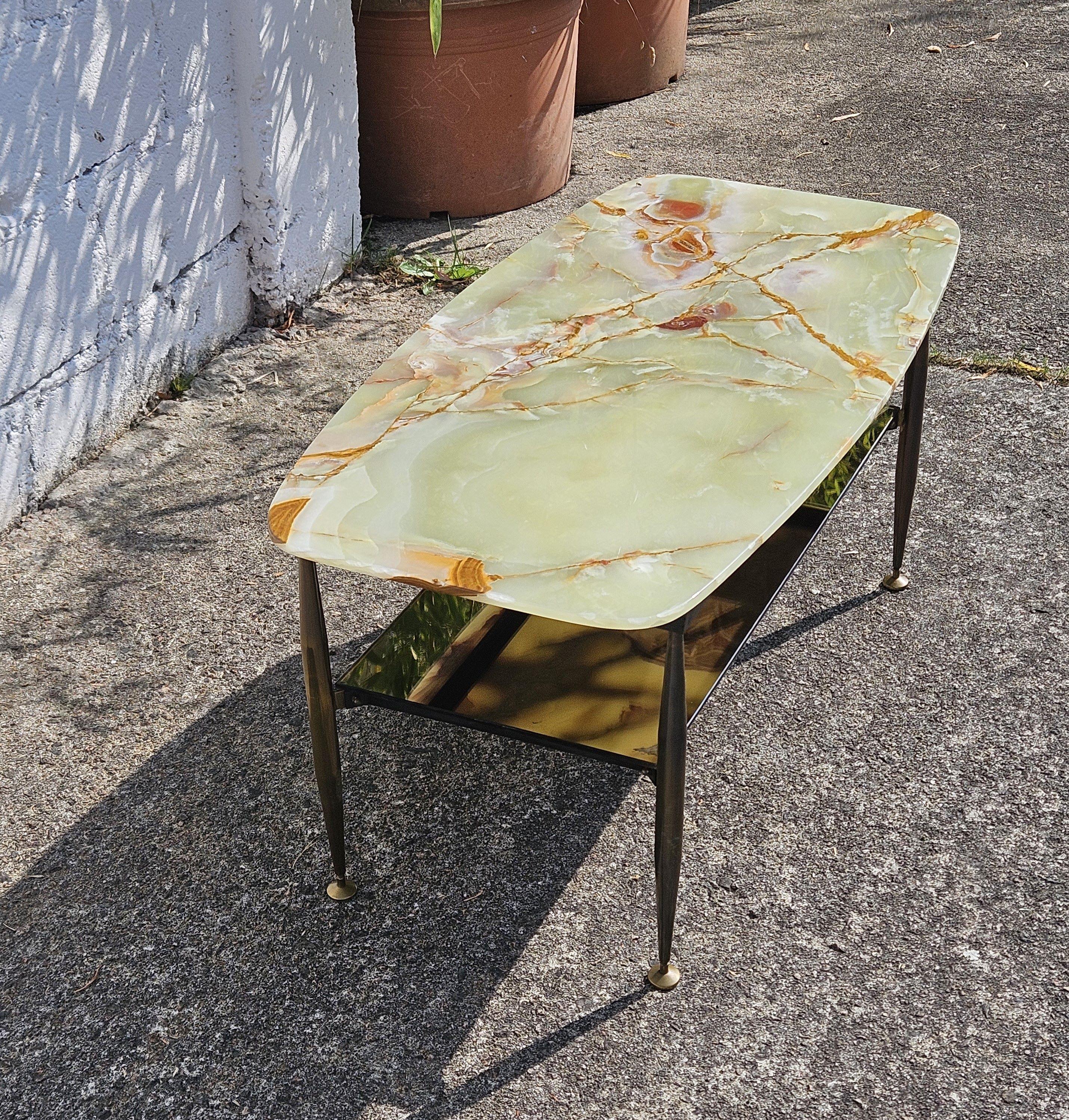 Mid-Century Onyx Marble and Brass Coffee Table-Mirror Compartment-Lounge Table 7