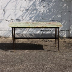 Mid-Century Onyx Marble and Brass Coffee Table-Mirror Compartment-Lounge Table
