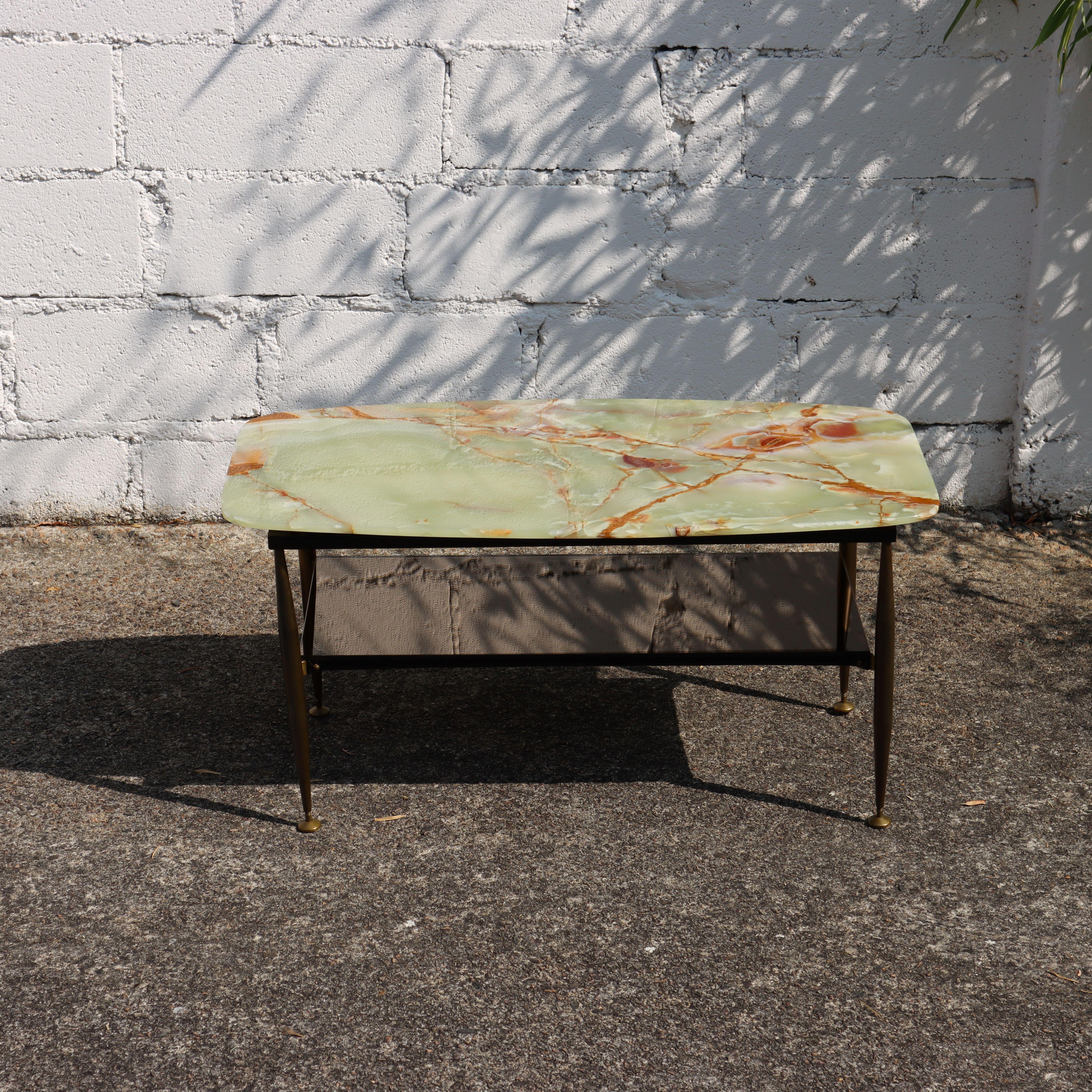 Mid-Century Modern Mid-Century Onyx Marble and Brass Coffee Table-Mirror Compartment-Lounge Table